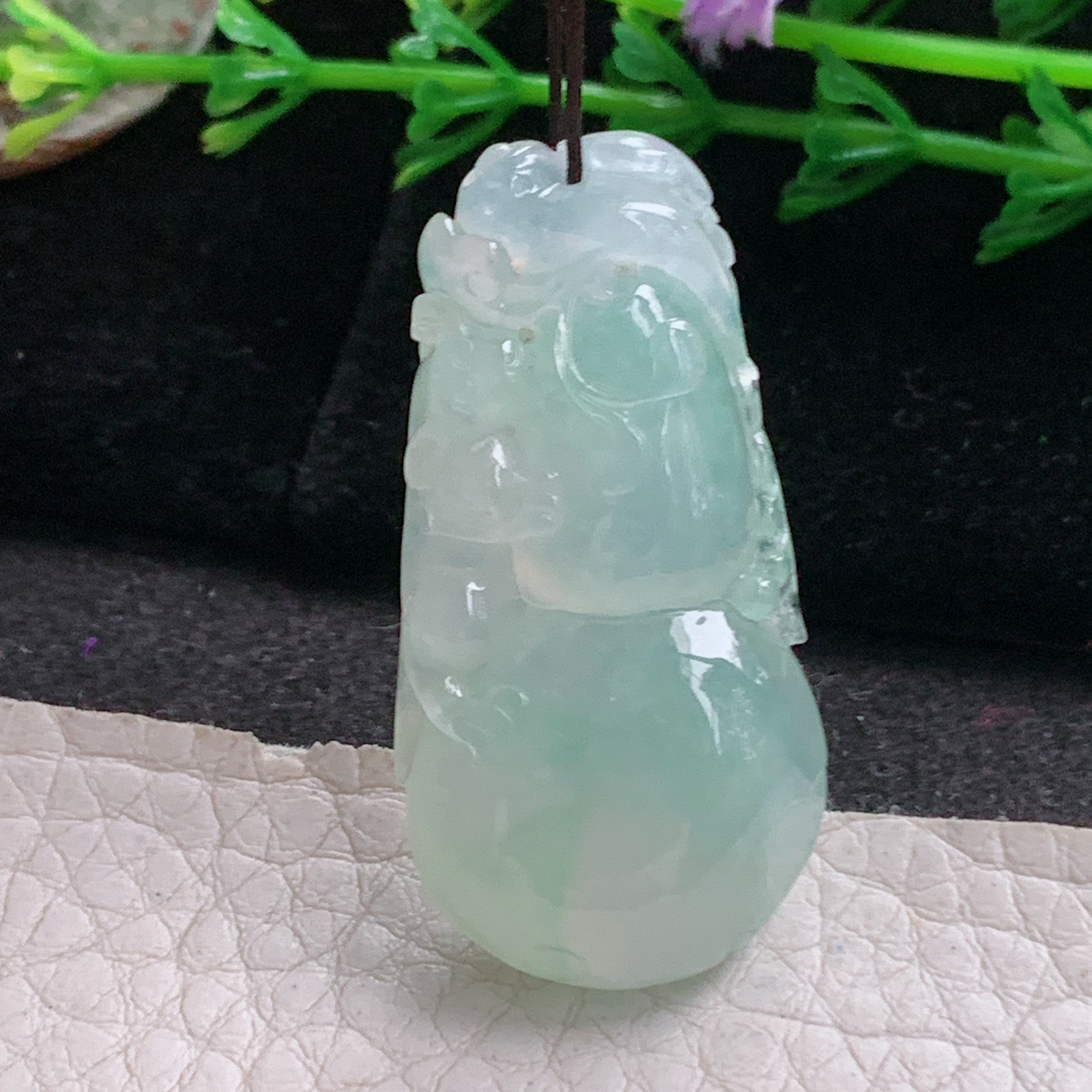 axm实拍38.8*19.6*8缅甸翡翠冰透大葫芦吊坠招财进宝玉坠