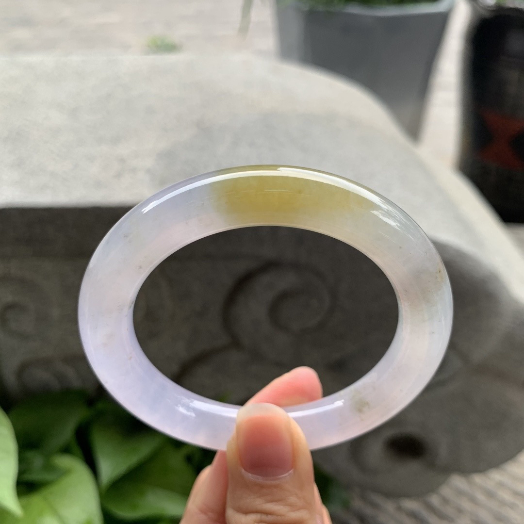 圈口55.3-10.3 【冰紫飘黄翡圆条手镯】圆条55 56可戴