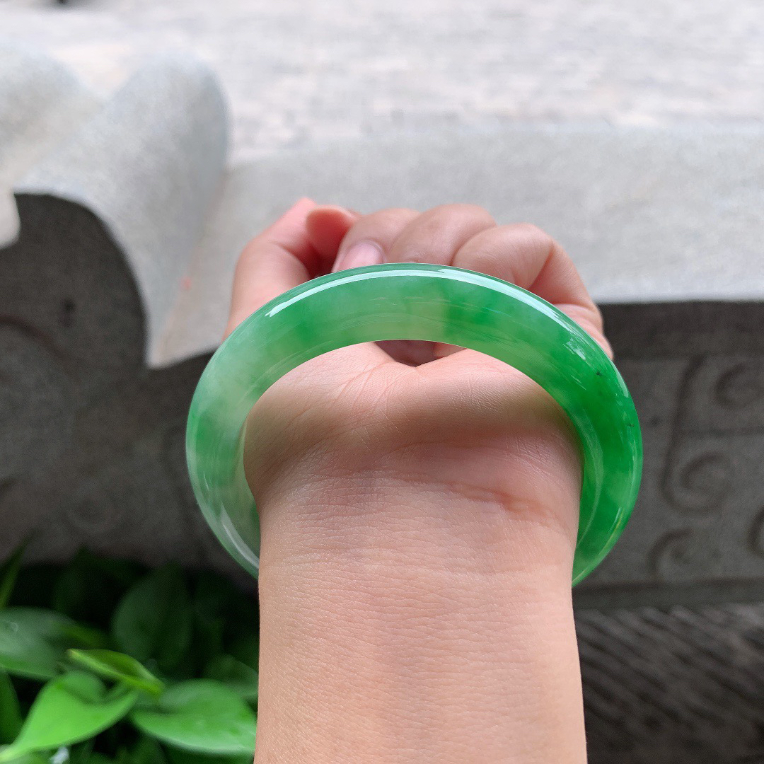 圈口57.8-12.5-9.2 【芙蓉绿正圈手镯】正圈57 58可戴