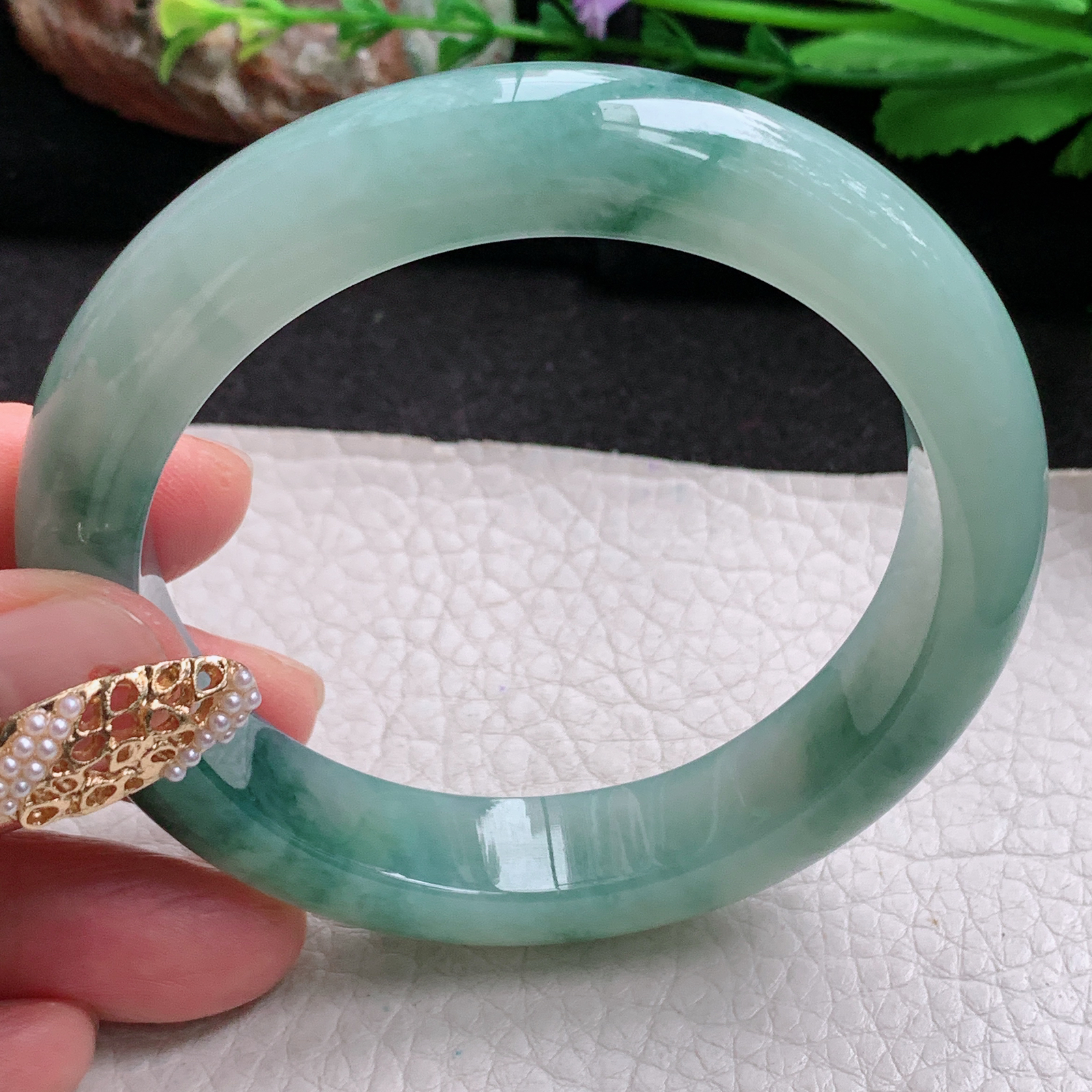 xc实拍58*12.6*9.2平安镯 天然缅甸翡翠a货手镯冰飘花厚装正圈玉镯子