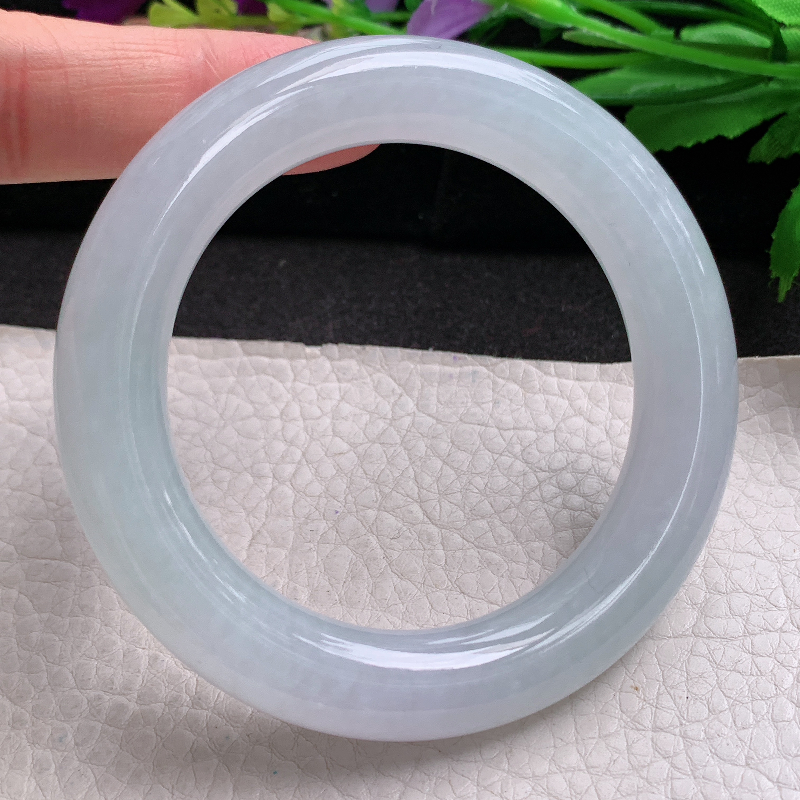 ee实拍54.5*11.8胖圆镯 天然缅甸翡翠a货手镯冰润圆条玉镯子