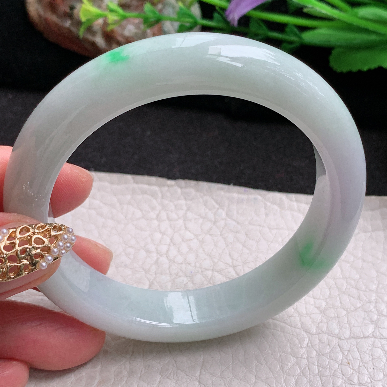 xx实拍57.5*12.5*9平安镯 天然缅甸翡翠a货手镯飘绿清新玉镯子