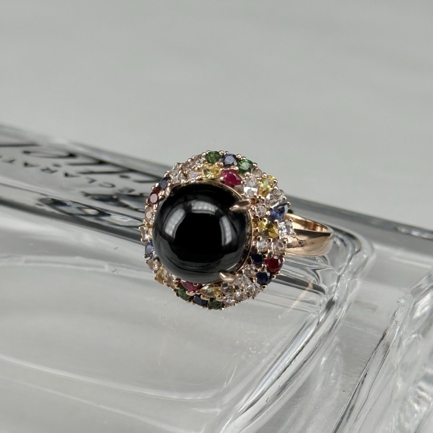 精品豪镶墨翠正圆女戒 种好色正 黑度极好 打灯通透 油性十足  尺寸11.1