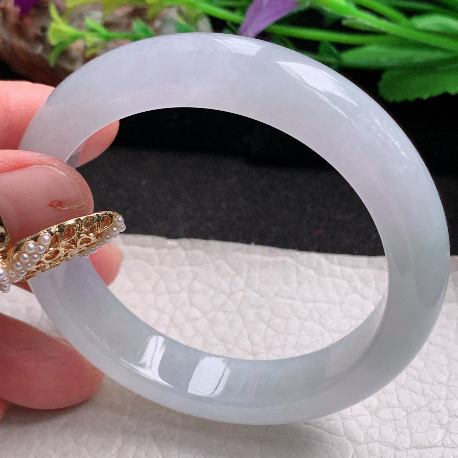 r冰纯款55*12.8*9平安镯 天然缅甸翡翠a货手镯冰润白月光正圈玉镯子