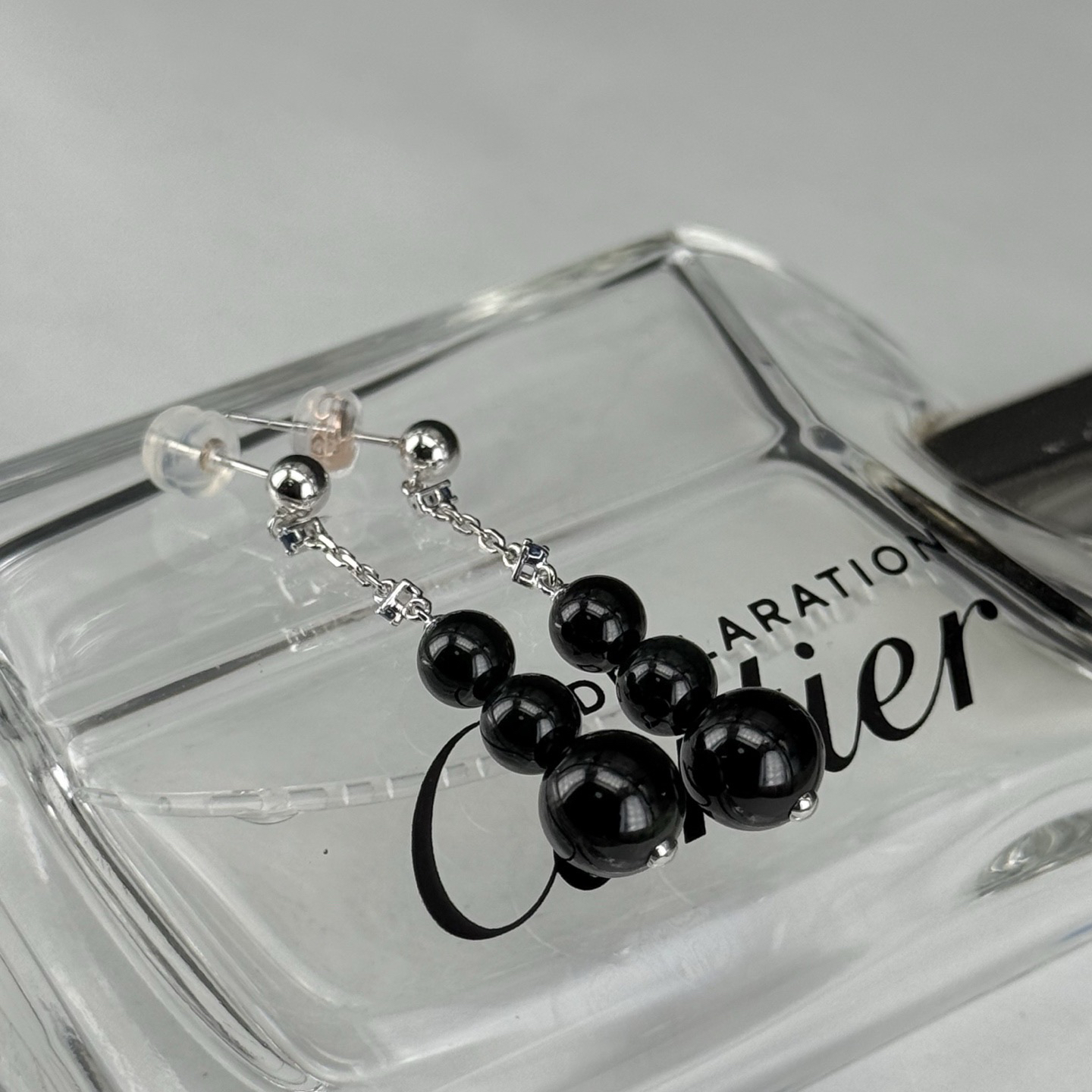 精品18k墨翠珠子耳坠 种好色正 黑度极好 打灯通透 简约大气