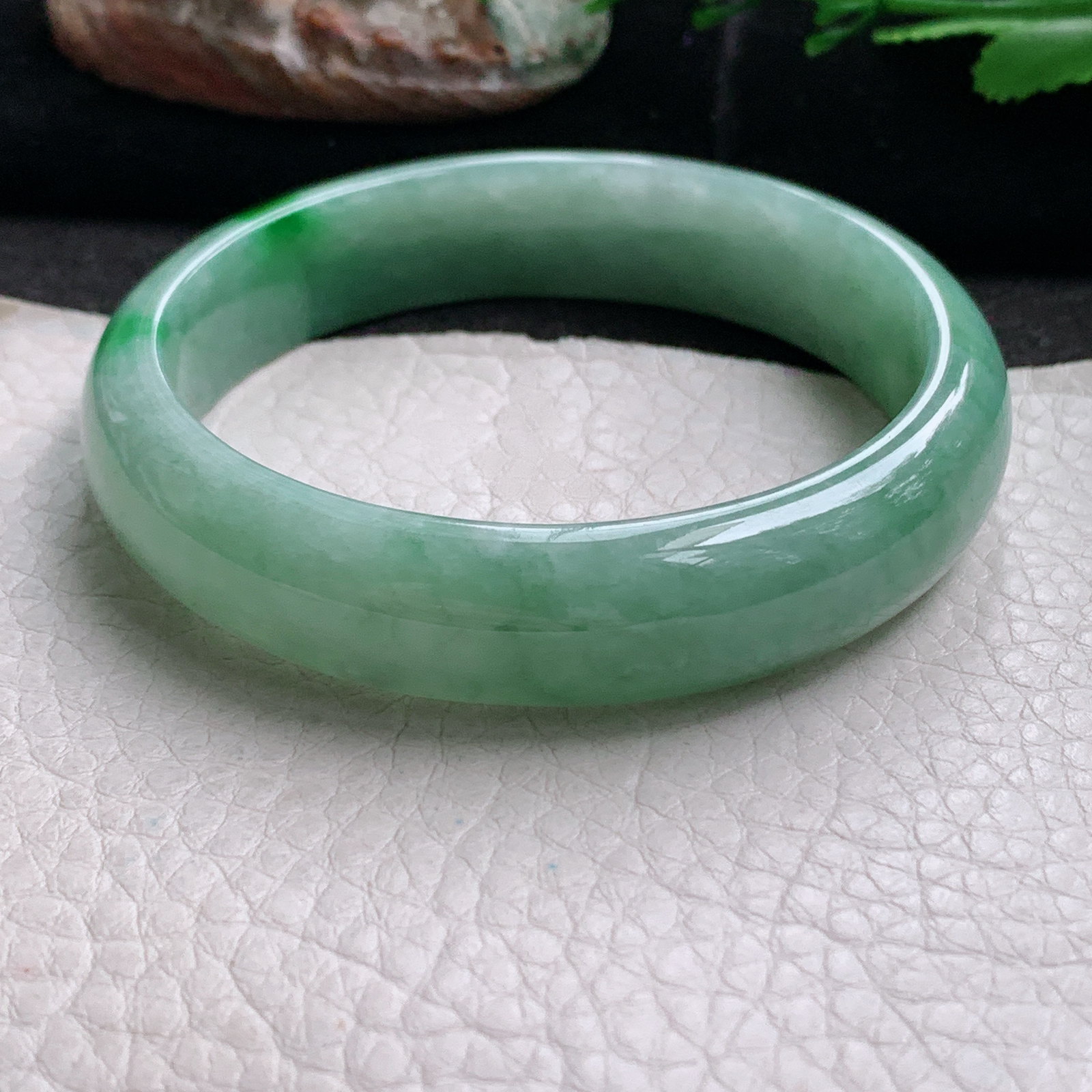 nr实拍58.5*13.5*6.6平安镯 天然缅甸翡翠a货手镯辣绿水润正圈玉镯子