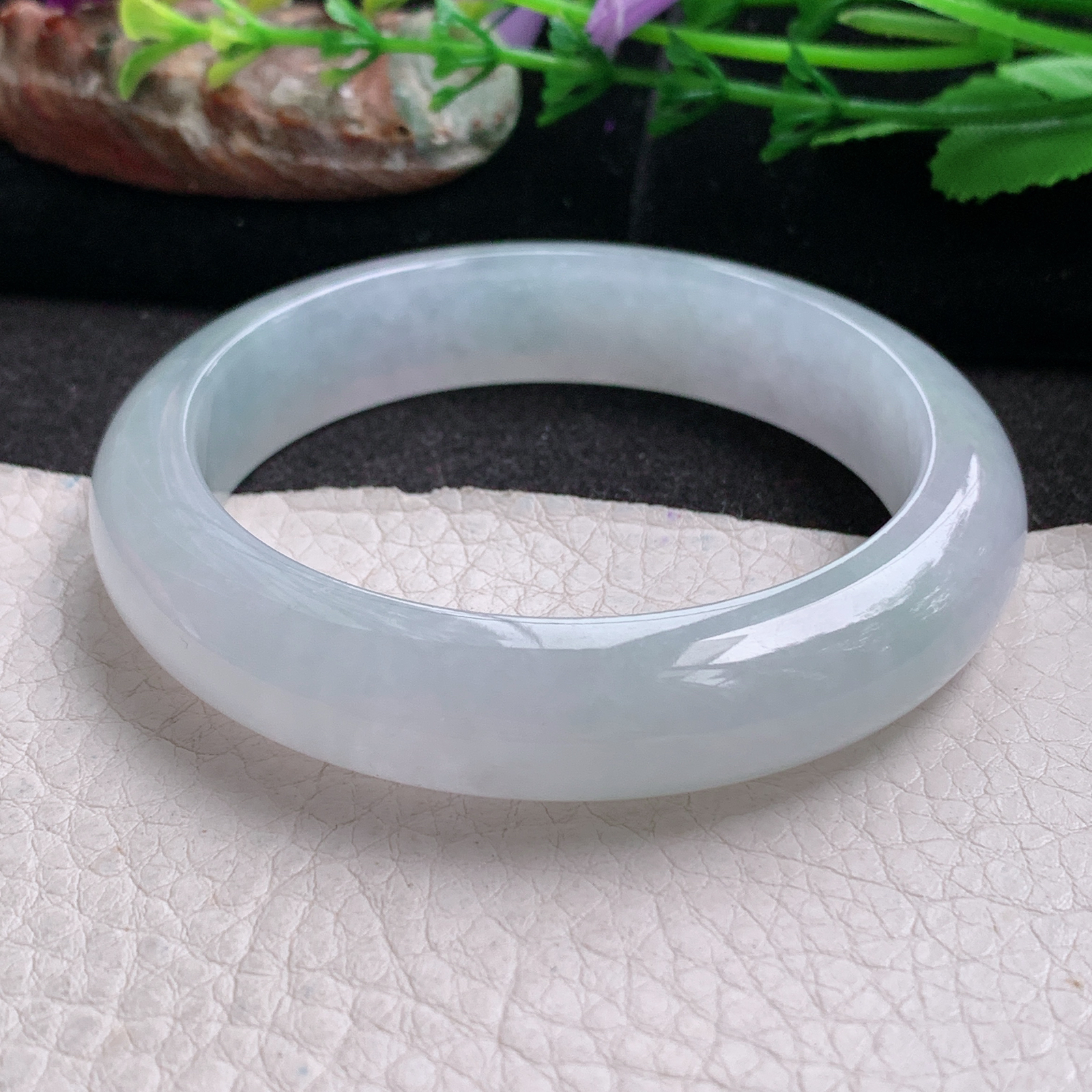 r冰纯款55*12.8*9平安镯 天然缅甸翡翠a货手镯冰润白月光正圈玉镯子