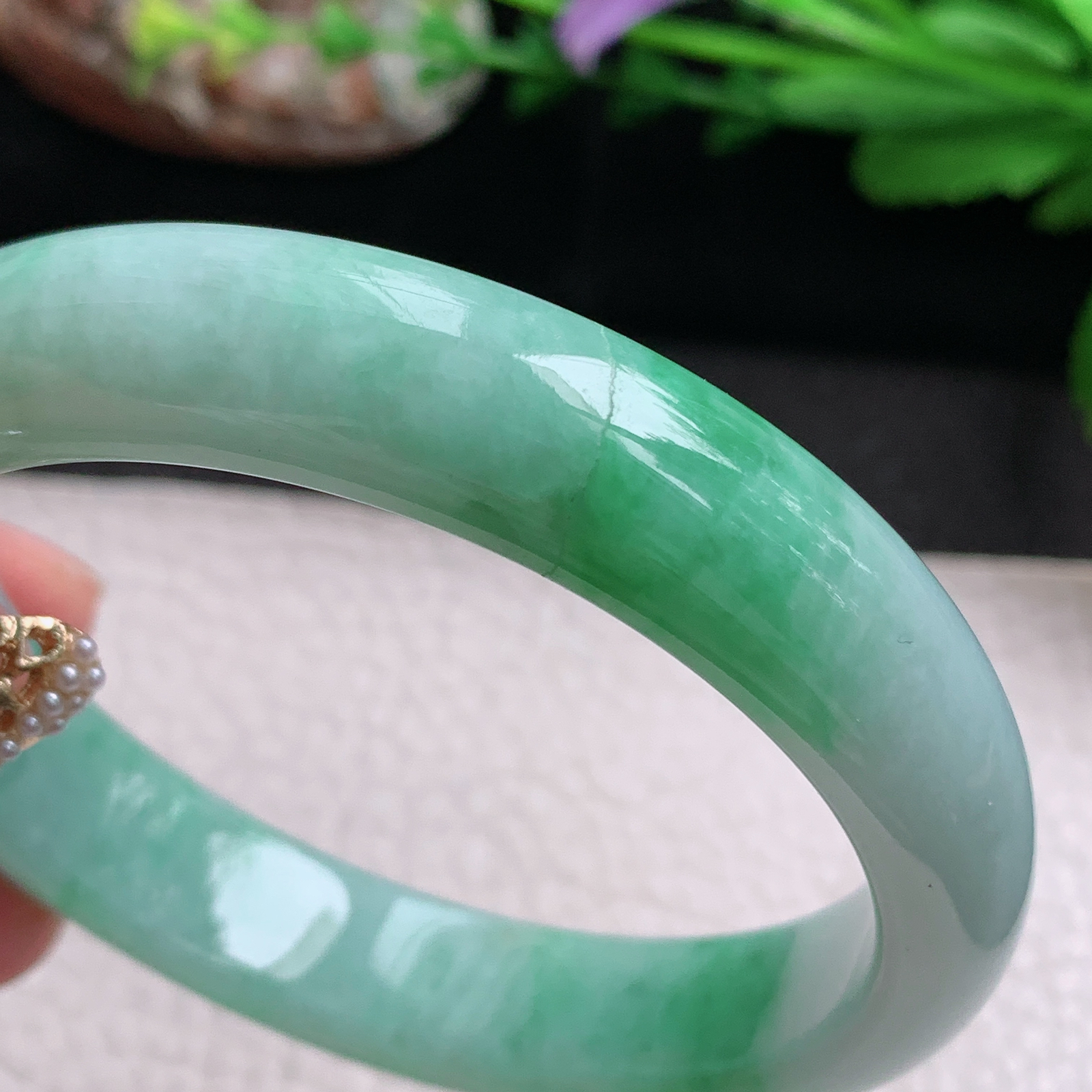 xx实拍58*12.5*8.2平安镯 天然缅甸翡翠a货手镯飘绿正圈玉镯子
