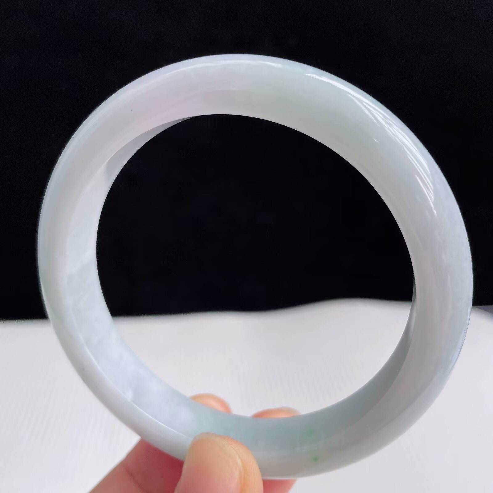 55.5圈有种有色天然翡翠A货淡紫玉手镯好种水春彩水润手镯46.01g