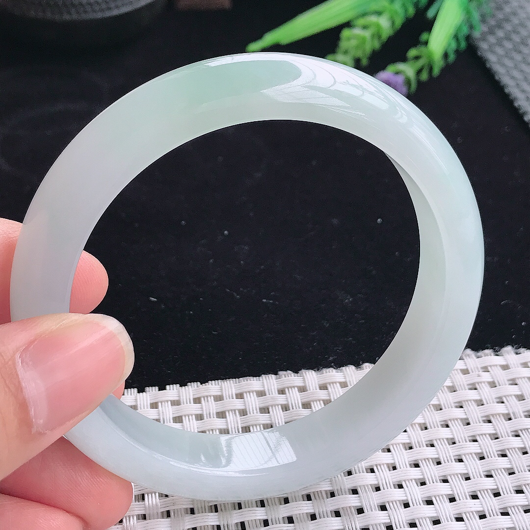 实拍A货翡翠60.5/12.8/8.6大圈口老坑冰胶果冻冰晴手镯宽边玉镯平安镯