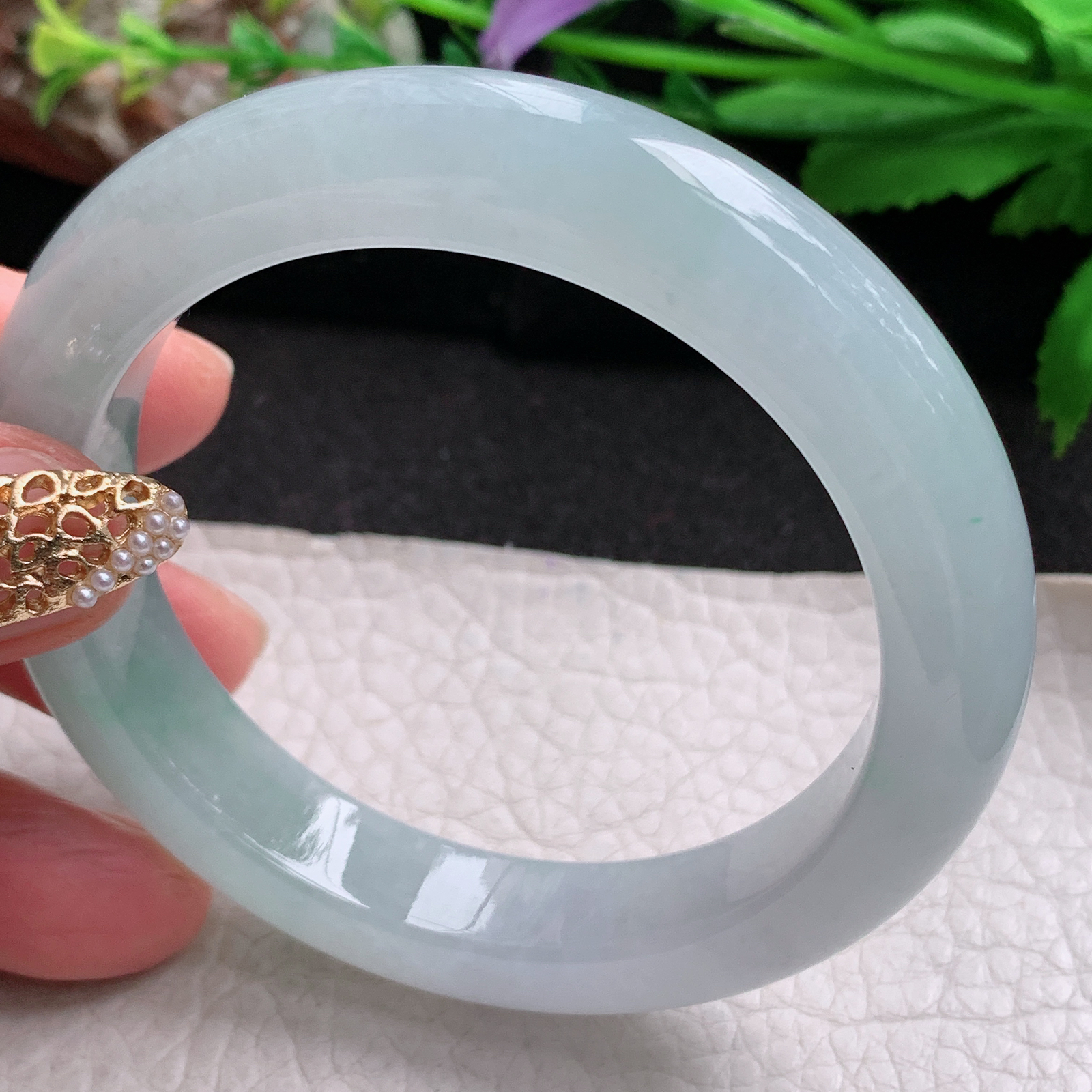 r冰爽款54.5*11.3*9.5平安镯 天然缅甸翡翠a货手镯冰润飘绿正圈玉镯子