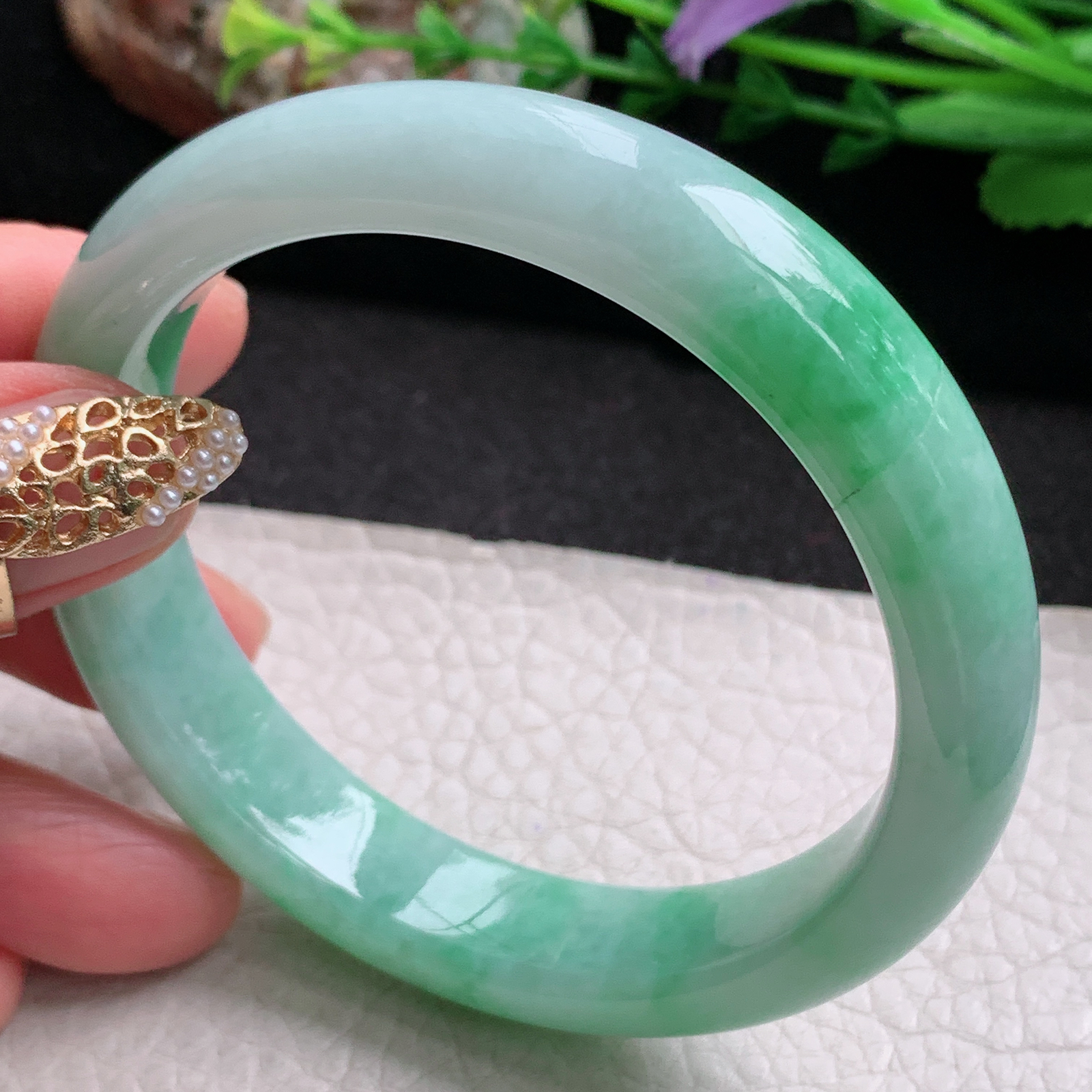 xx实拍58*12.5*8.2平安镯 天然缅甸翡翠a货手镯飘绿正圈玉镯子