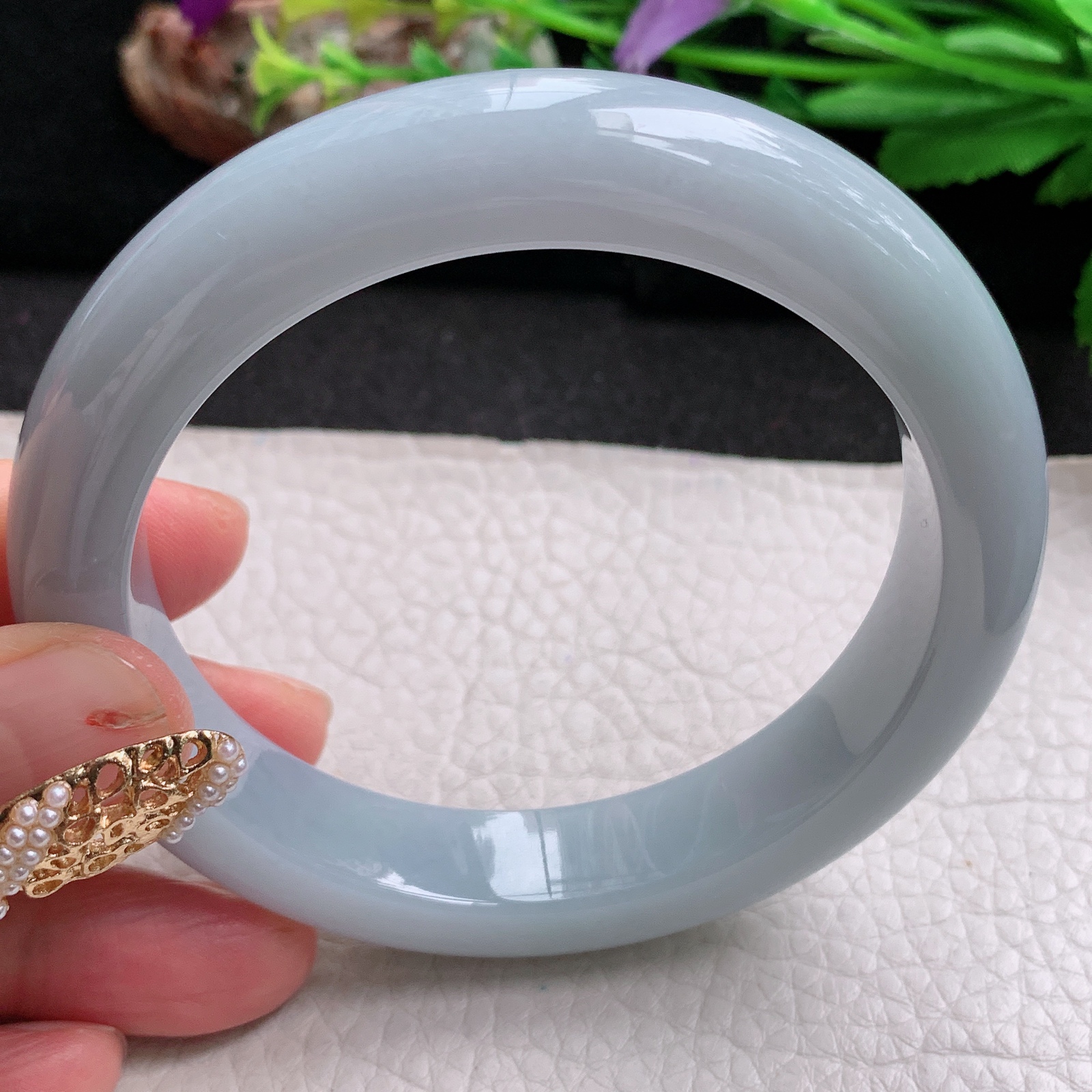 z大圈口61*13*9.6平安镯 天然缅甸翡翠a货手镯淡紫大气厚装正圈玉镯子