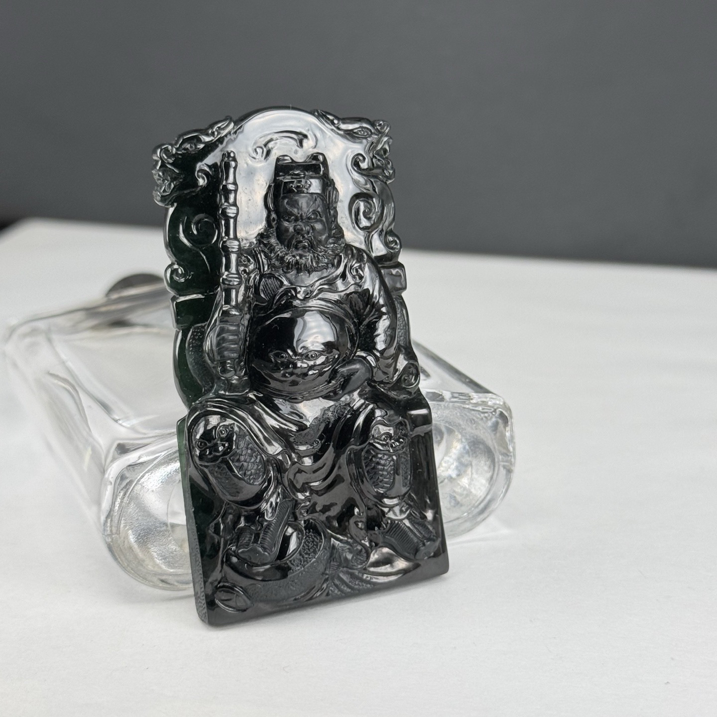 精品墨翠赵公明 种好色正 黑度极好 打灯通透 油性十足  尺寸66.1