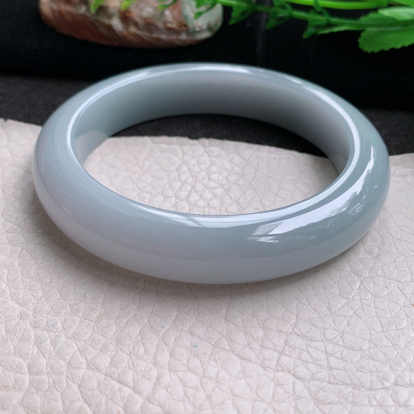 z大圈口61*13*9.6平安镯 天然缅甸翡翠a货手镯淡紫大气厚装正圈玉镯子