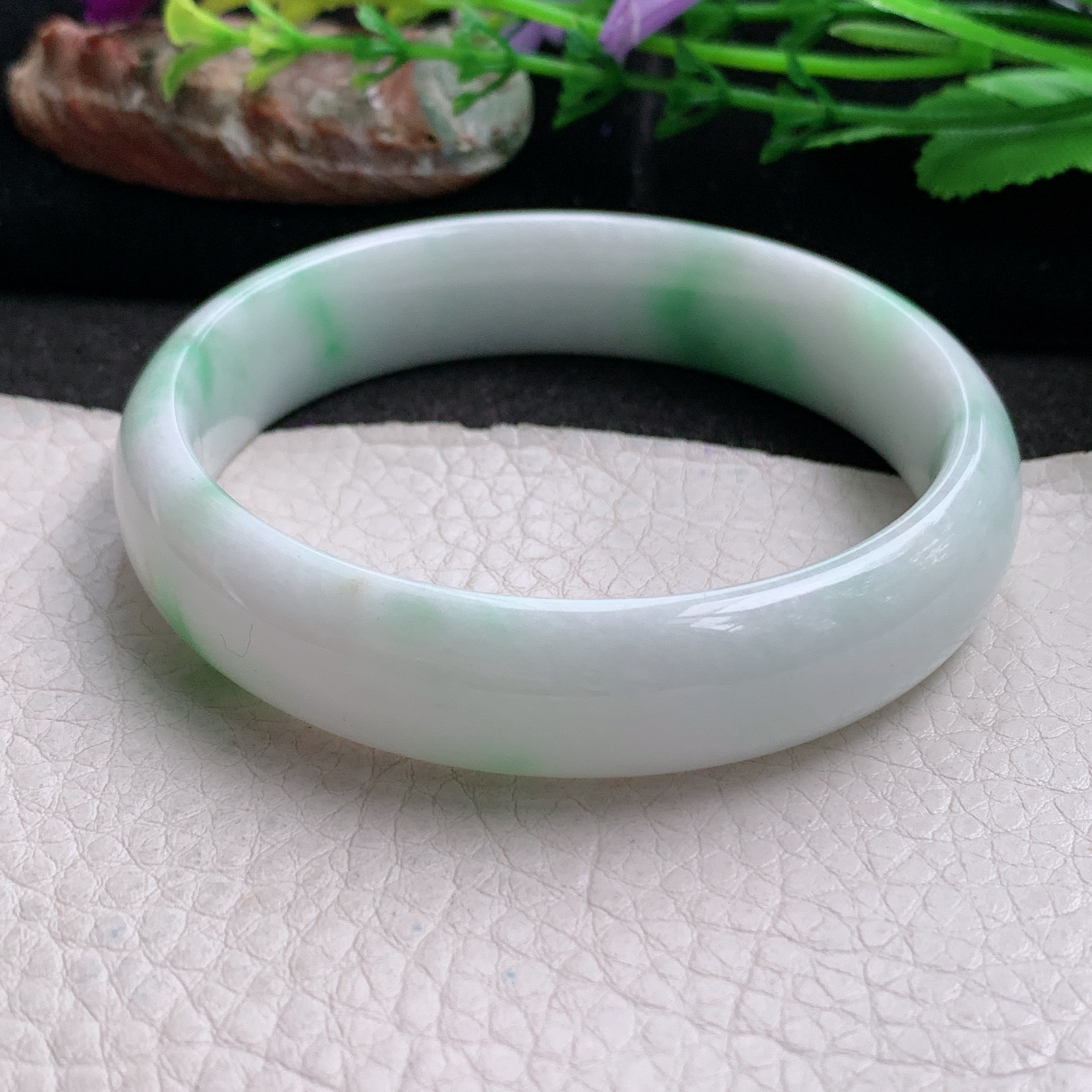 ee大圈口60*14.3*7平安镯 天然缅甸翡翠a货手镯飘绿大气正圈玉镯子