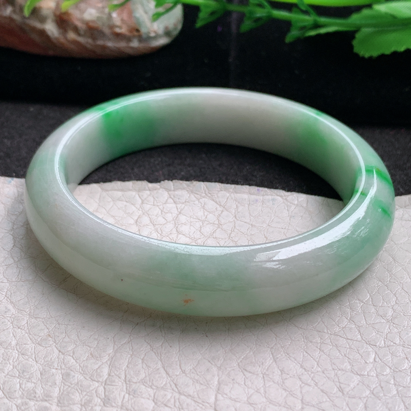 xx实拍54*12.3*8平安镯 天然缅甸翡翠a货手镯飘阳绿正圈玉镯子