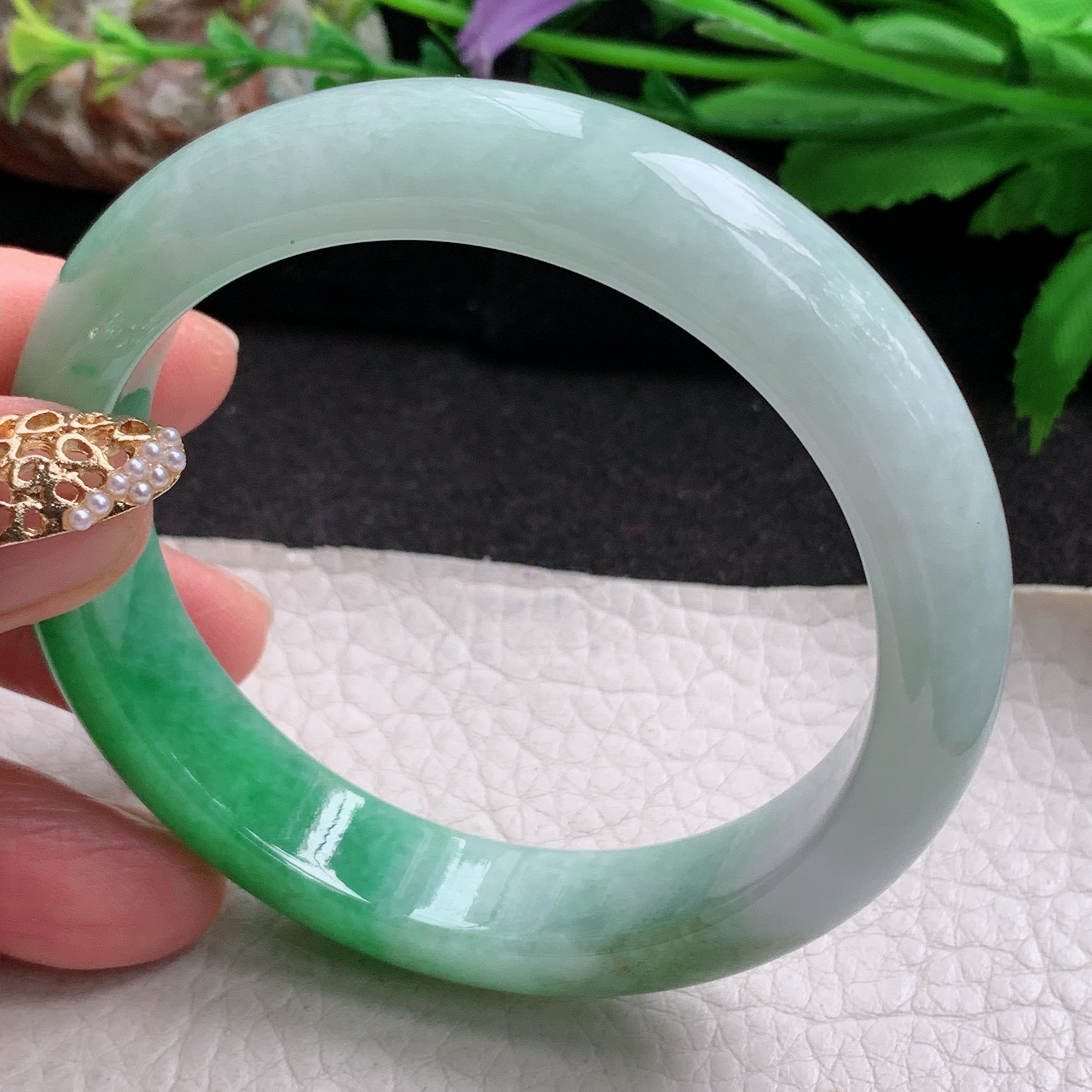 yh实拍56.5*12.8*8.3平安镯 天然缅甸翡翠a货手镯辣绿正圈玉镯子
