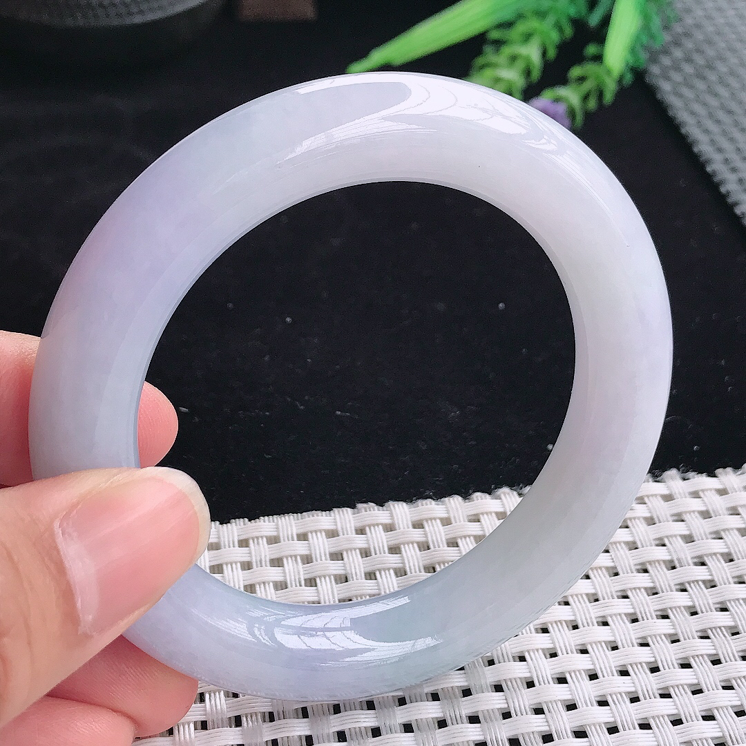 实拍A货翡翠54.5/12/11.6老坑精美温润紫罗兰圆条手镯翡翠玉镯平安镯