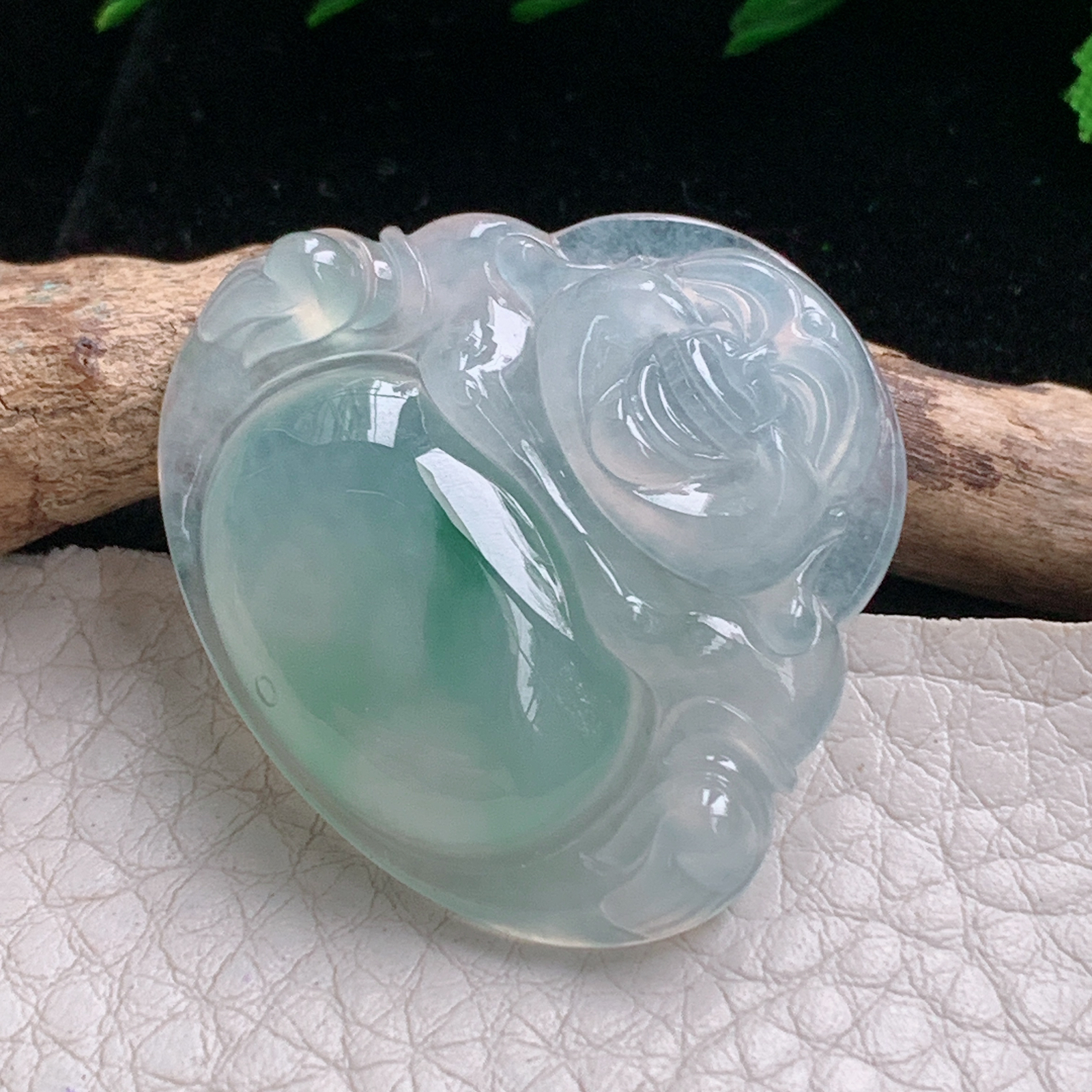 axm实拍31.2*35*5.8缅甸翡翠冰种飘花大佛公吊坠 开心弥勒佛祖玉坠