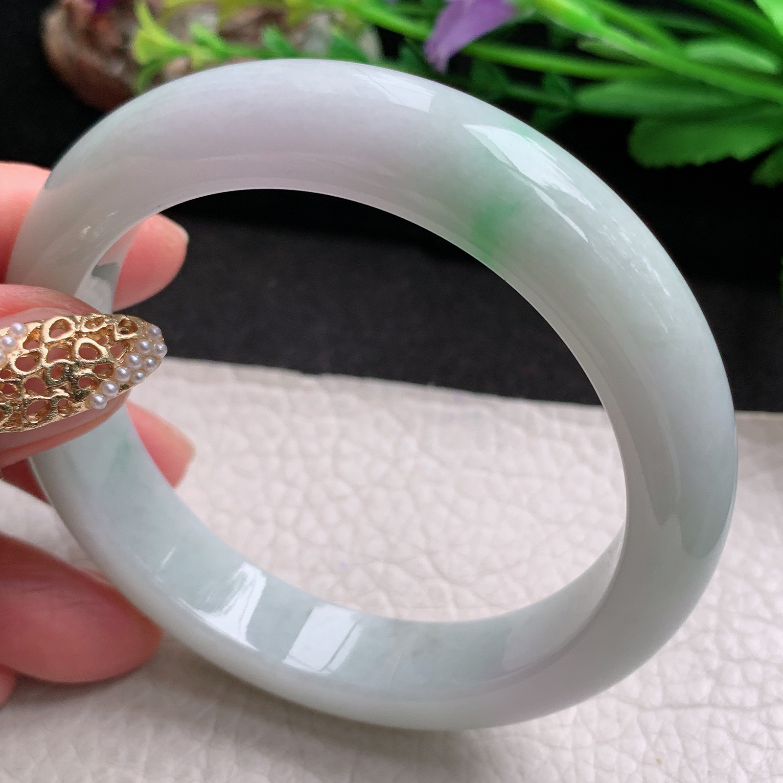 xx实拍57.5*12.5*9平安镯 天然缅甸翡翠a货手镯飘绿清新玉镯子