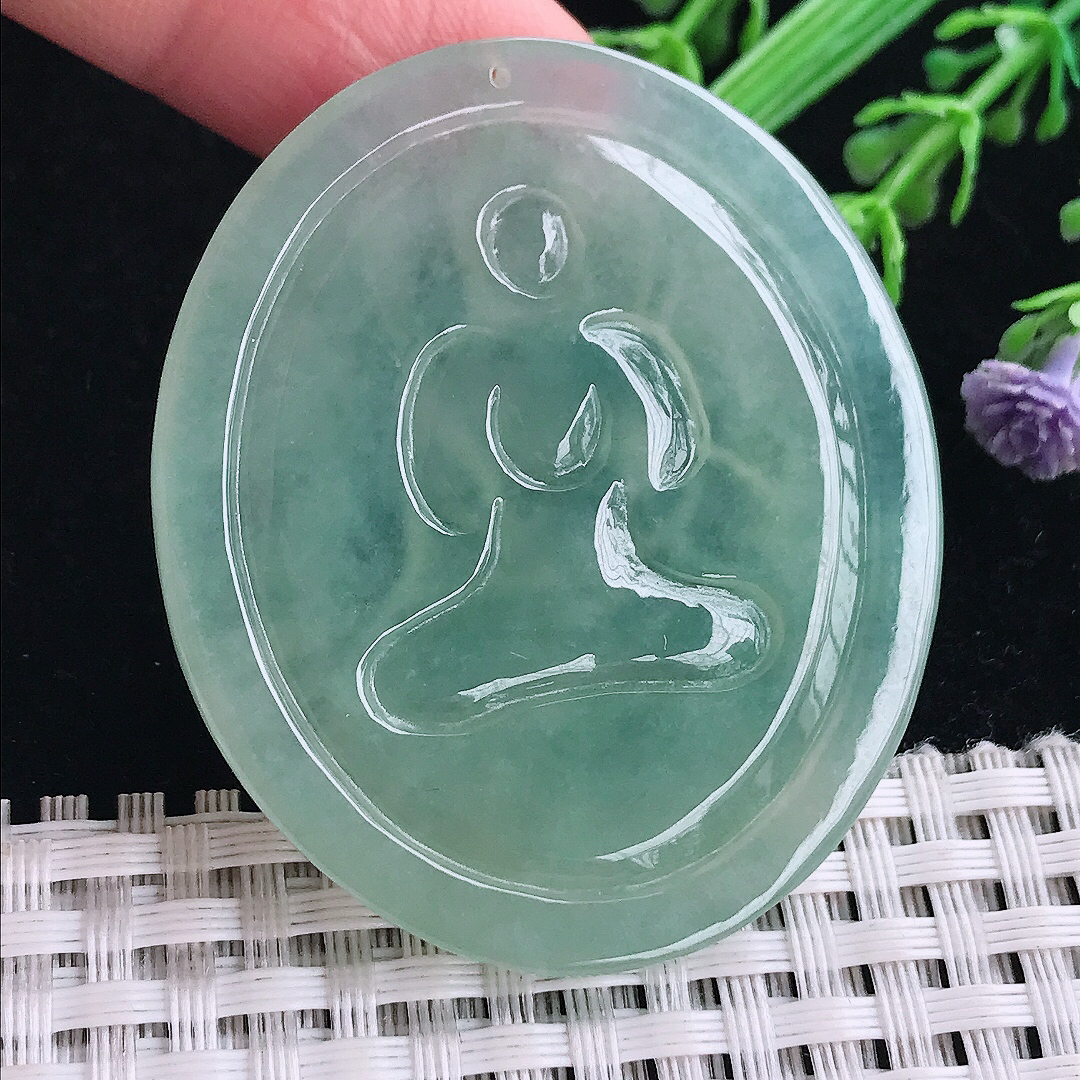 实拍a货翡翠49.7/42.5/6老坑冰胶果冻冰晴绿大日如来佛祖吊坠翡翠玉坠挂件