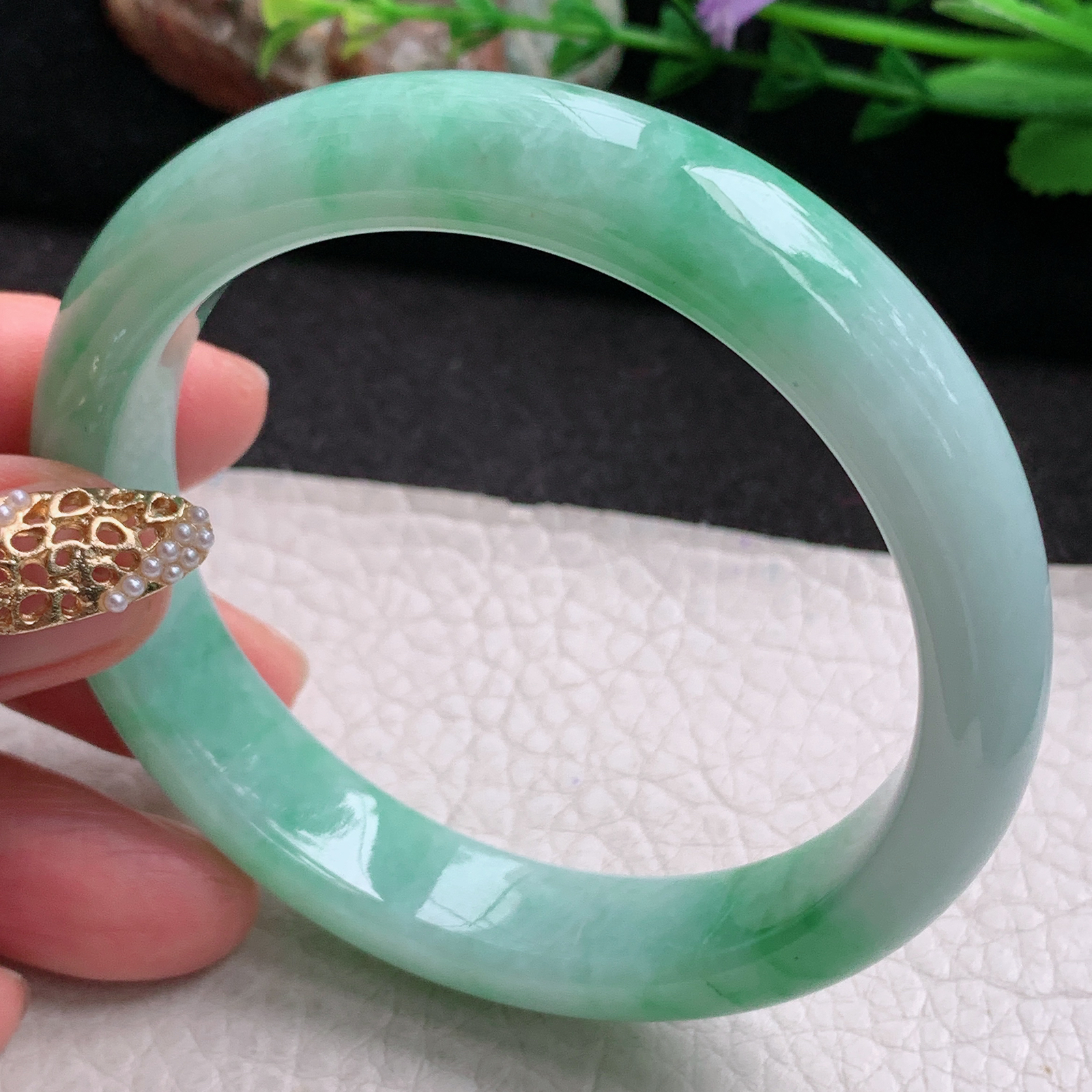 xx实拍58*12.5*8.2平安镯 天然缅甸翡翠a货手镯飘绿正圈玉镯子