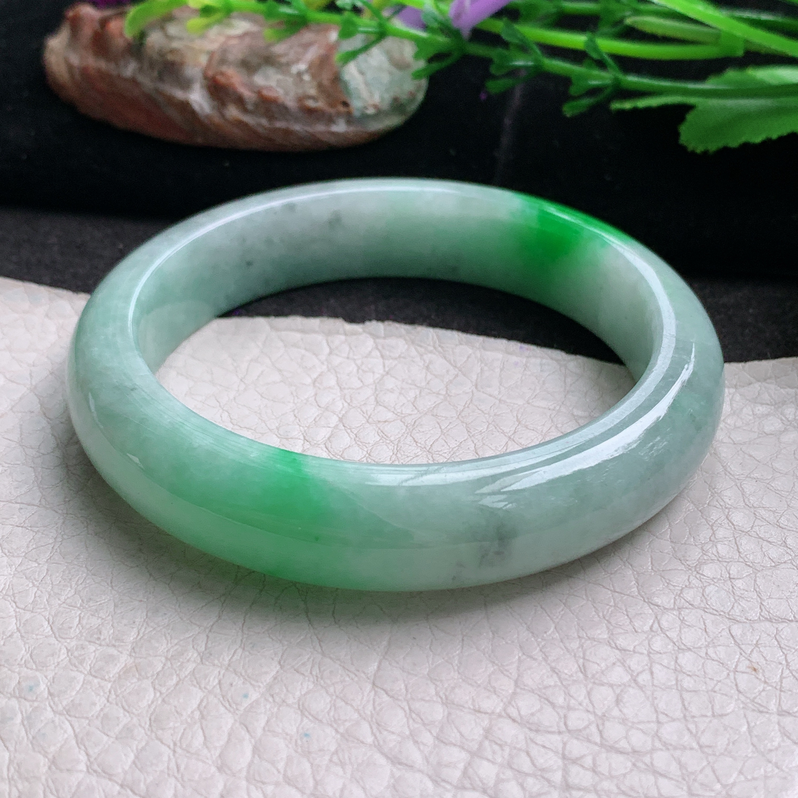 nr实拍57*12.8*8.2平安镯 天然缅甸翡翠a货手镯辣绿水润正圈玉镯子