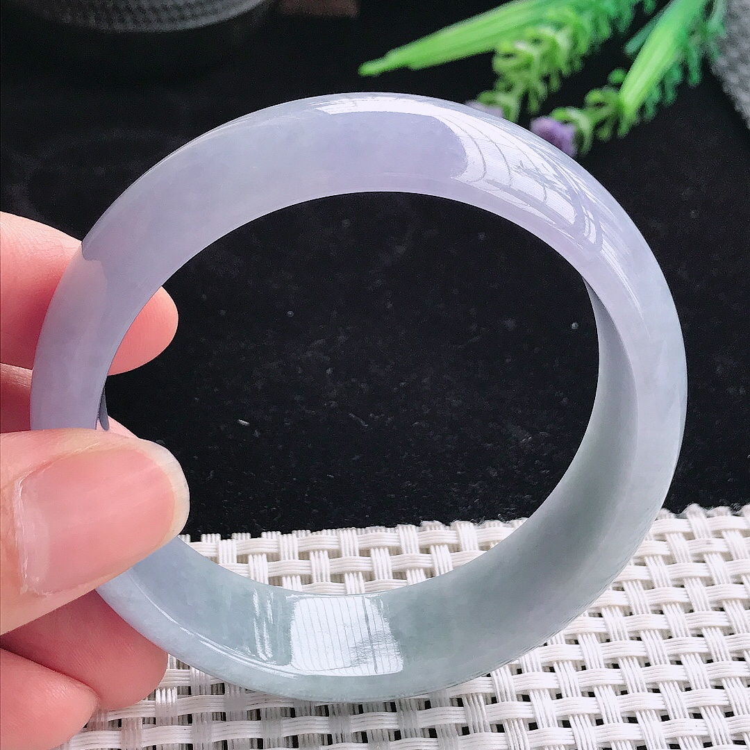 实拍A货翡翠58.5/18.5/7.5轮胎镯老坑冰润起胶紫罗兰手镯宽边玉镯平安镯