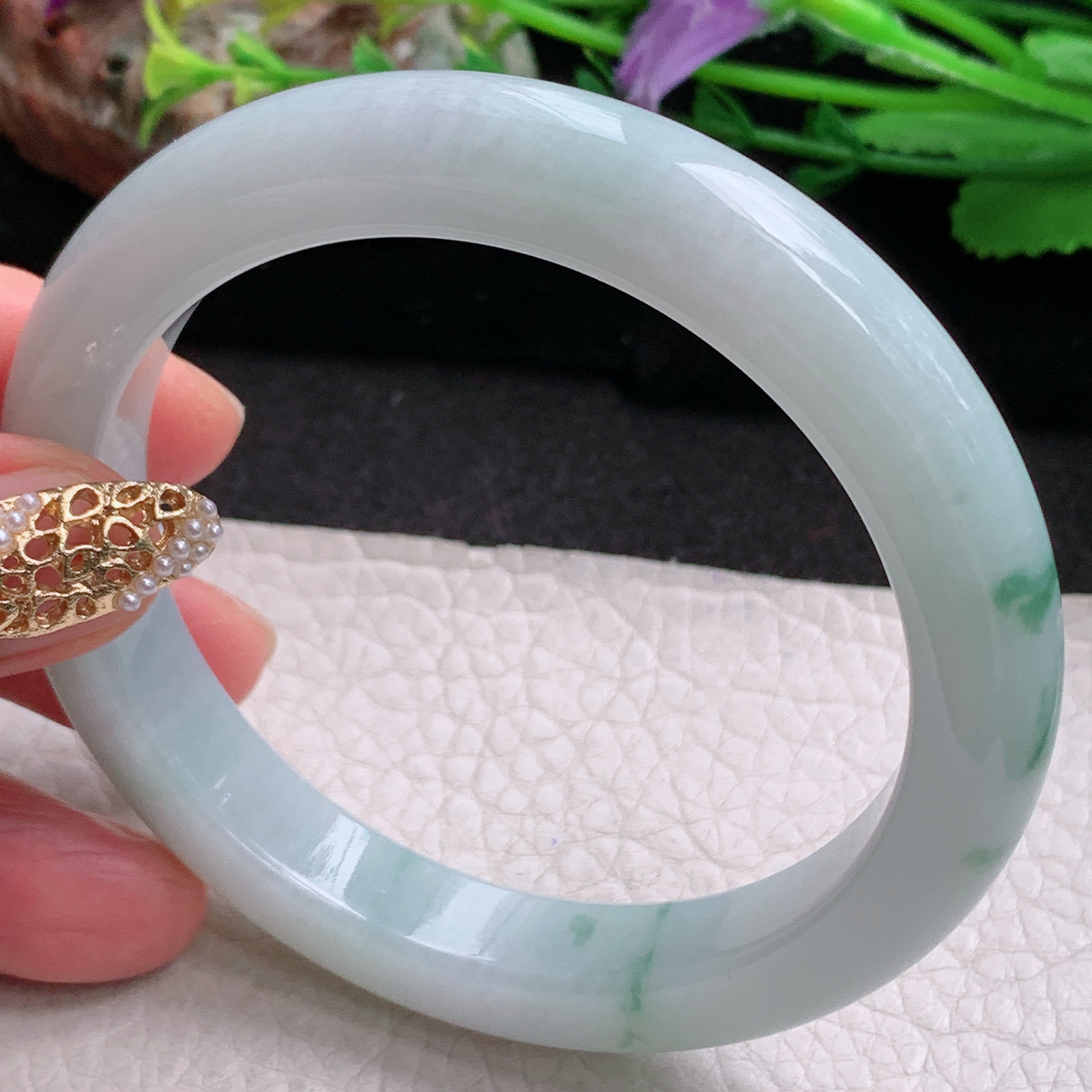 hh实拍58.5*10.8*8.8平安镯 天然缅甸翡翠a货手镯飘花水润正圈玉镯子