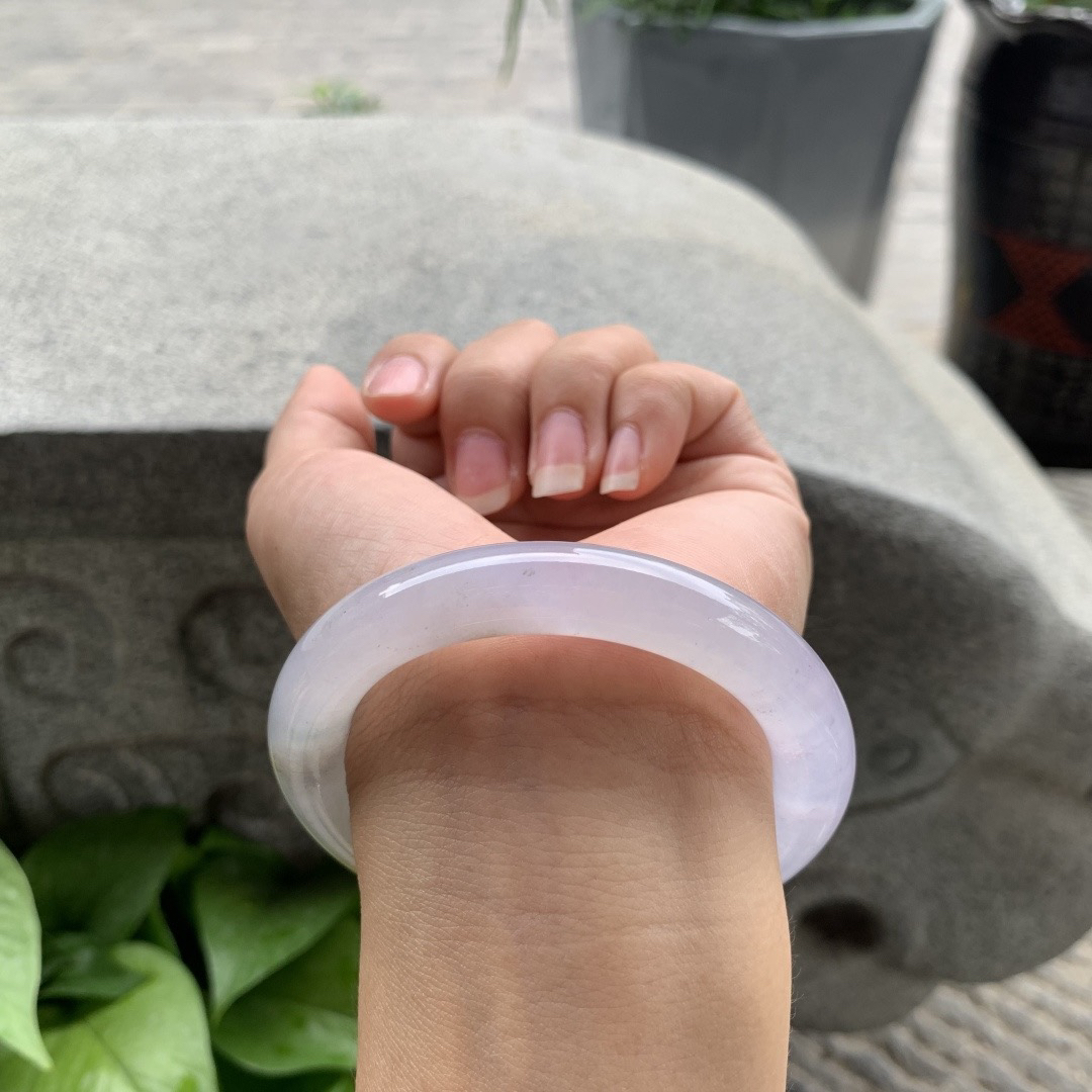 圈口55.3-10.3 【冰紫飘黄翡圆条手镯】圆条55 56可戴