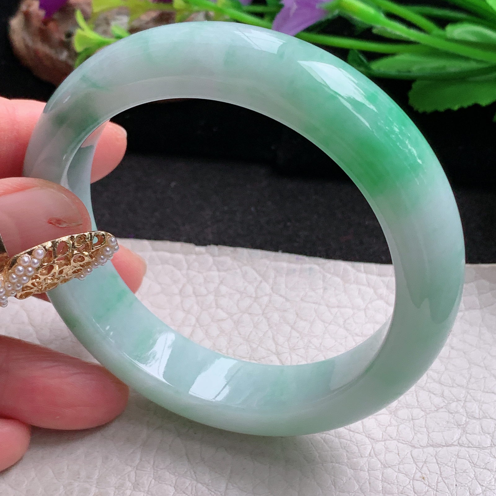 xc实拍57*14*10平安镯 天然缅甸翡翠a货手镯水润飘绿厚装玉镯子