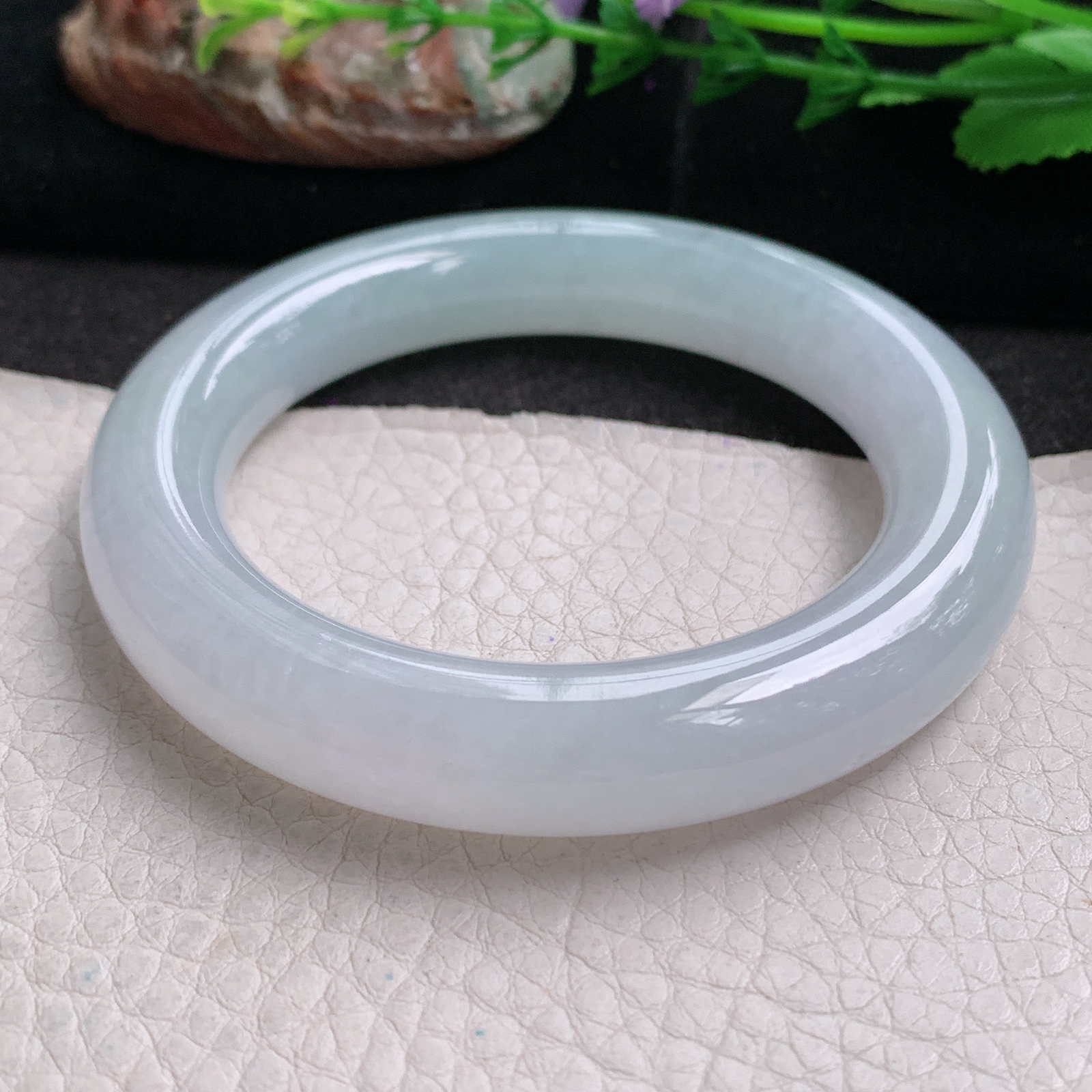 ee实拍54.5*11.8胖圆镯 天然缅甸翡翠a货手镯冰润圆条玉镯子