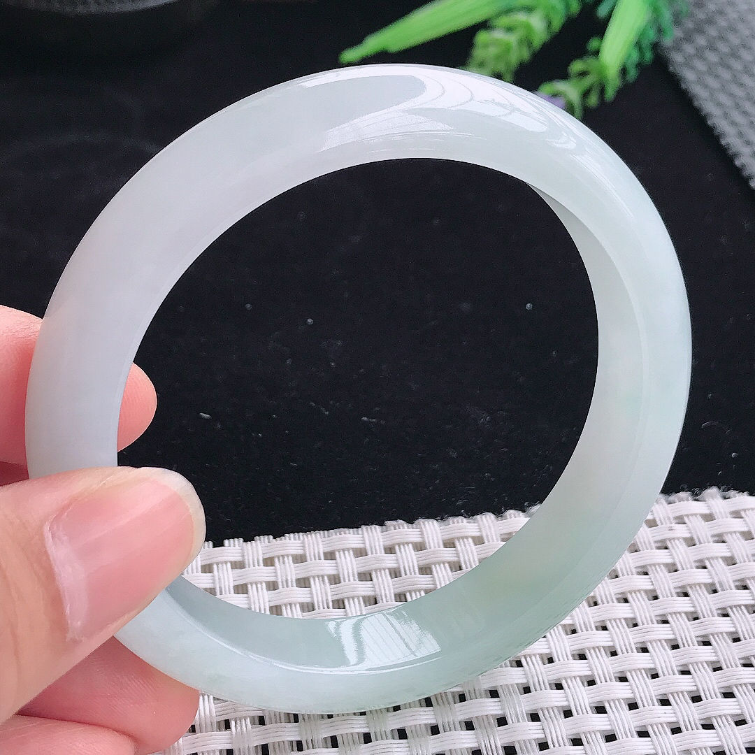实拍A货翡翠60.5/12.8/8.6大圈口老坑冰胶果冻冰晴手镯宽边玉镯平安镯