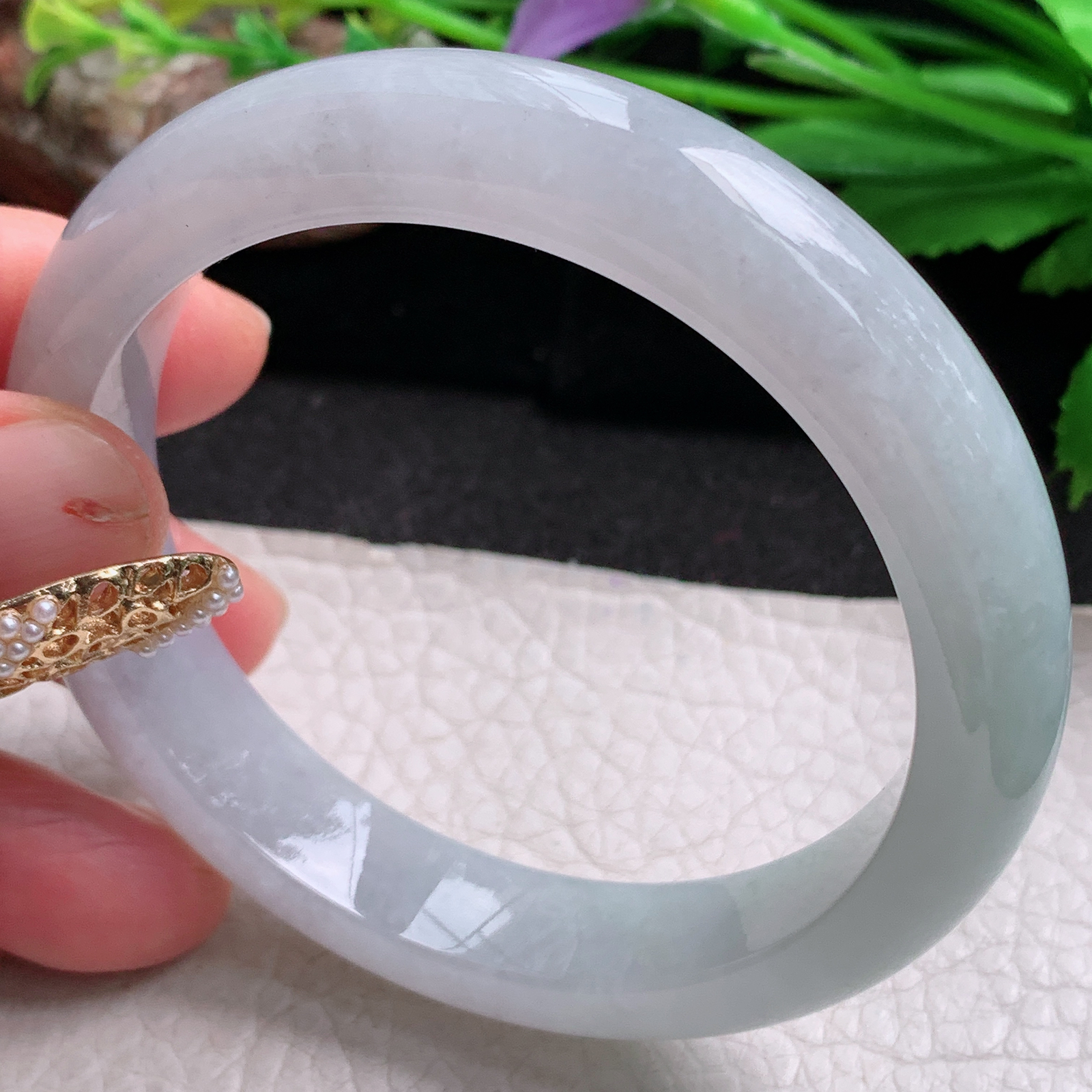 hh实拍57.5*12.5*8.5平安镯 天然缅甸翡翠a货手镯清新浅绿水润正圈玉镯子