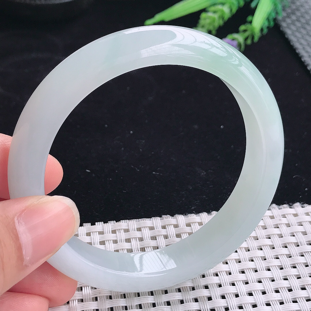 实拍A货翡翠60.5/12.8/8.6大圈口老坑冰胶果冻冰晴手镯宽边玉镯平安镯