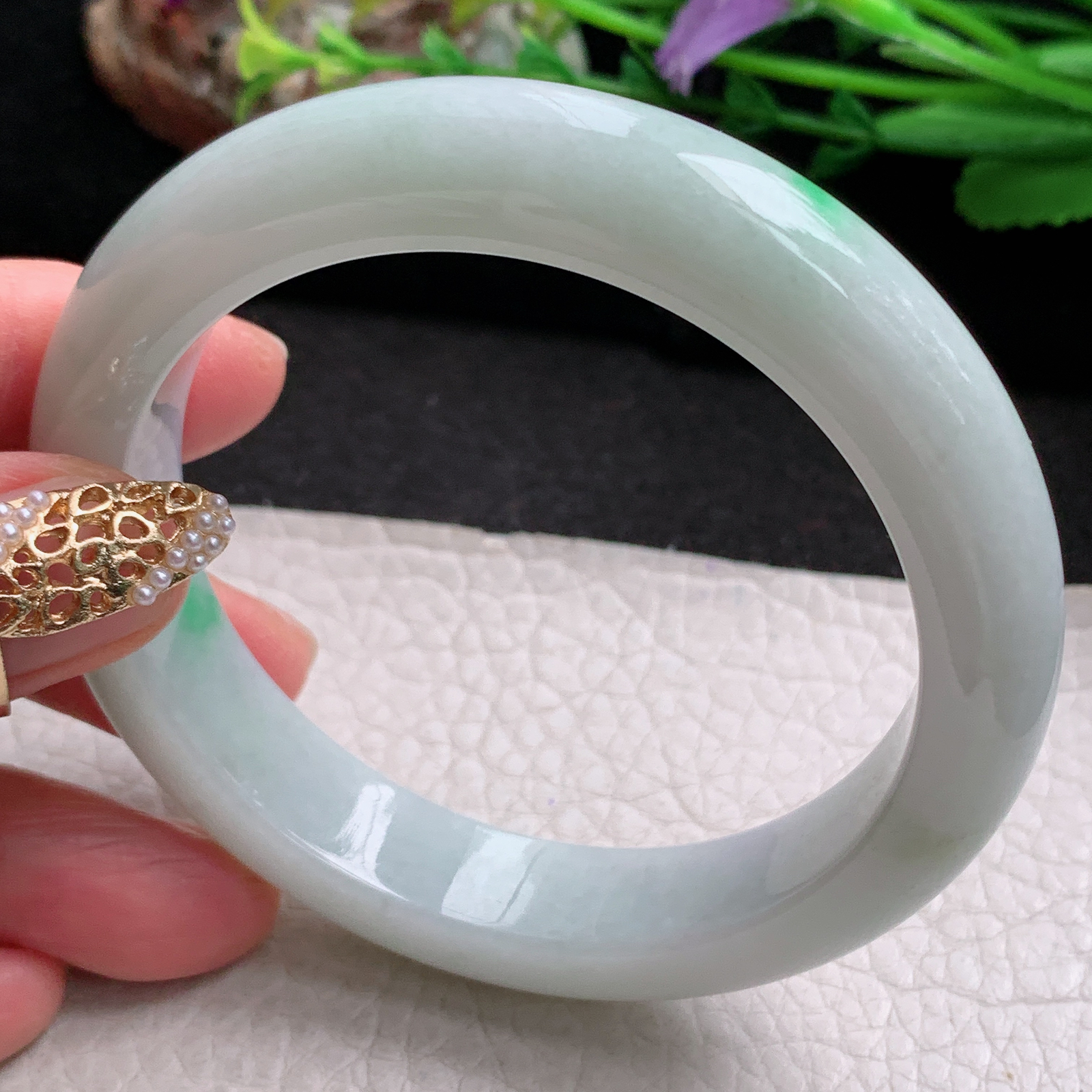 xx实拍57.5*12.5*9平安镯 天然缅甸翡翠a货手镯飘绿清新玉镯子