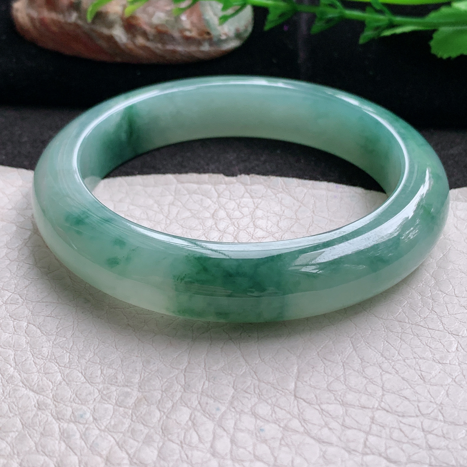 xc实拍58*12.6*9.2平安镯 天然缅甸翡翠a货手镯冰飘花厚装正圈玉镯子