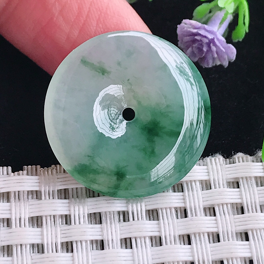 实拍天然a货翡翠24.2/4.5老坑冰胶果冻冰飘花平安扣吊坠翡翠玉坠挂件