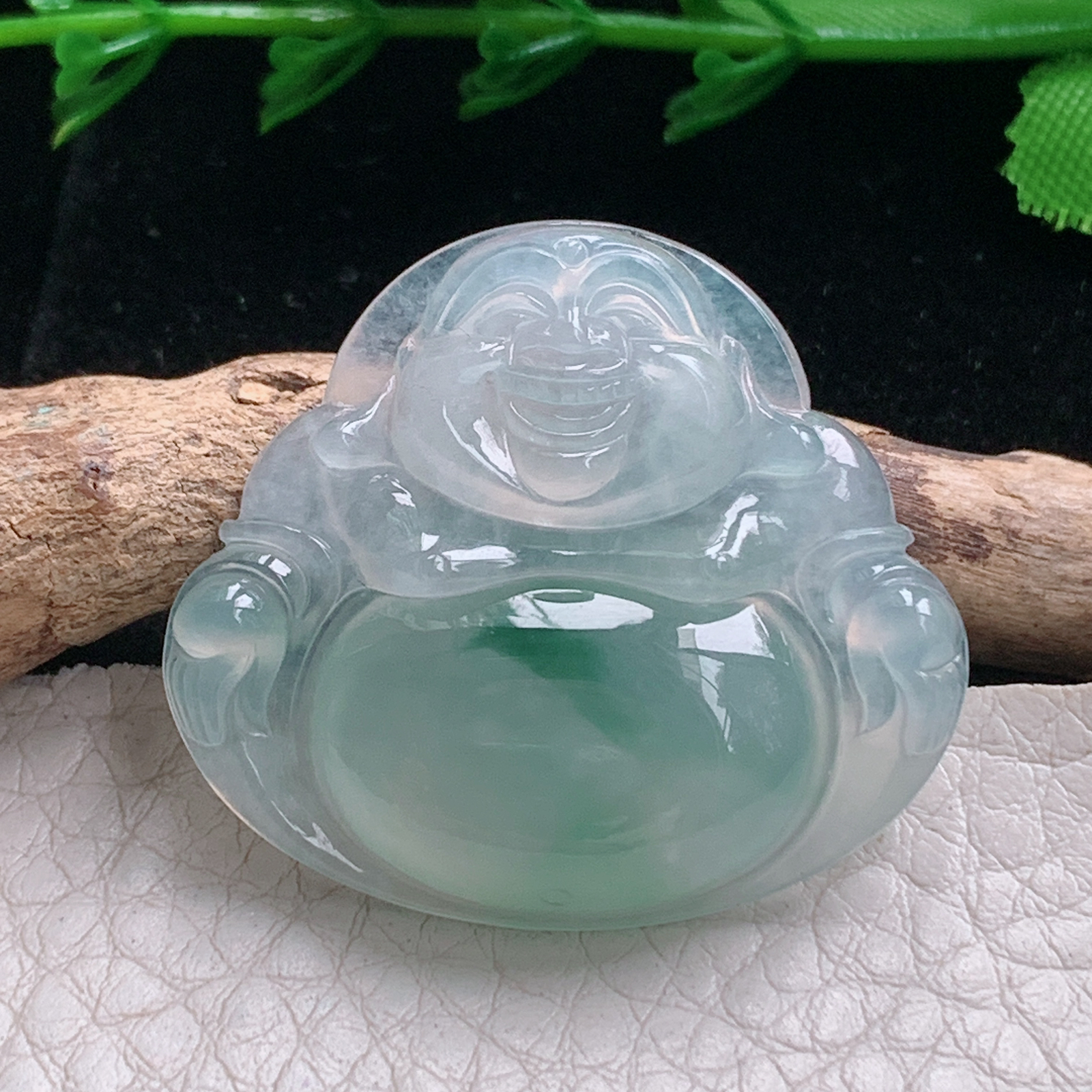 axm实拍31.2*35*5.8缅甸翡翠冰种飘花大佛公吊坠 开心弥勒佛祖玉坠