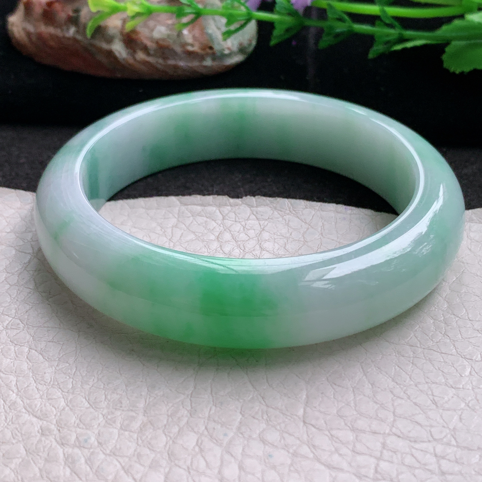 xc实拍57*14*10平安镯 天然缅甸翡翠a货手镯水润飘绿厚装玉镯子