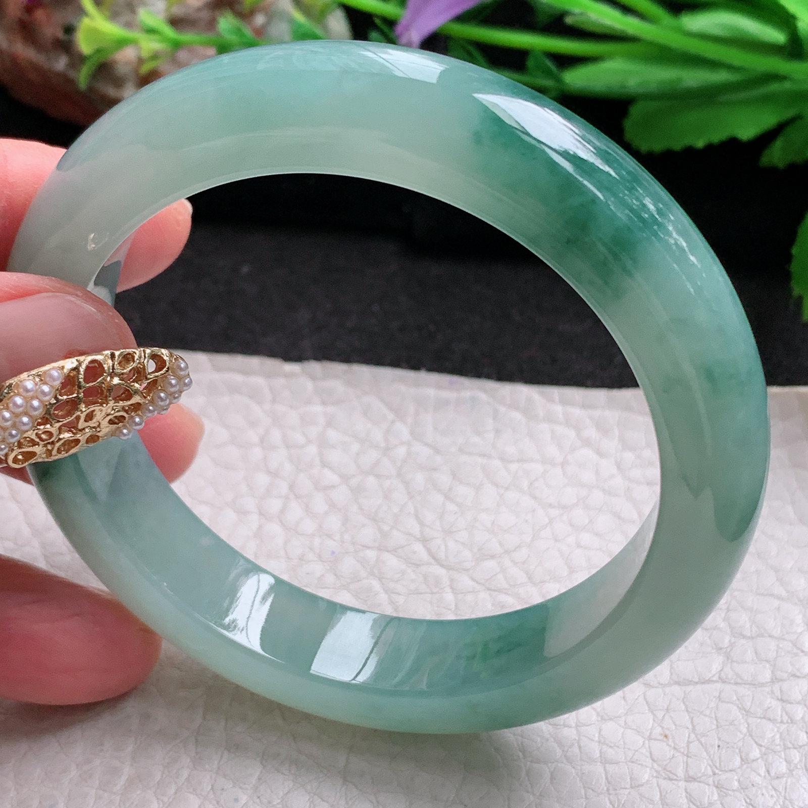 xc实拍58*12.6*9.2平安镯 天然缅甸翡翠a货手镯冰飘花厚装正圈玉镯子