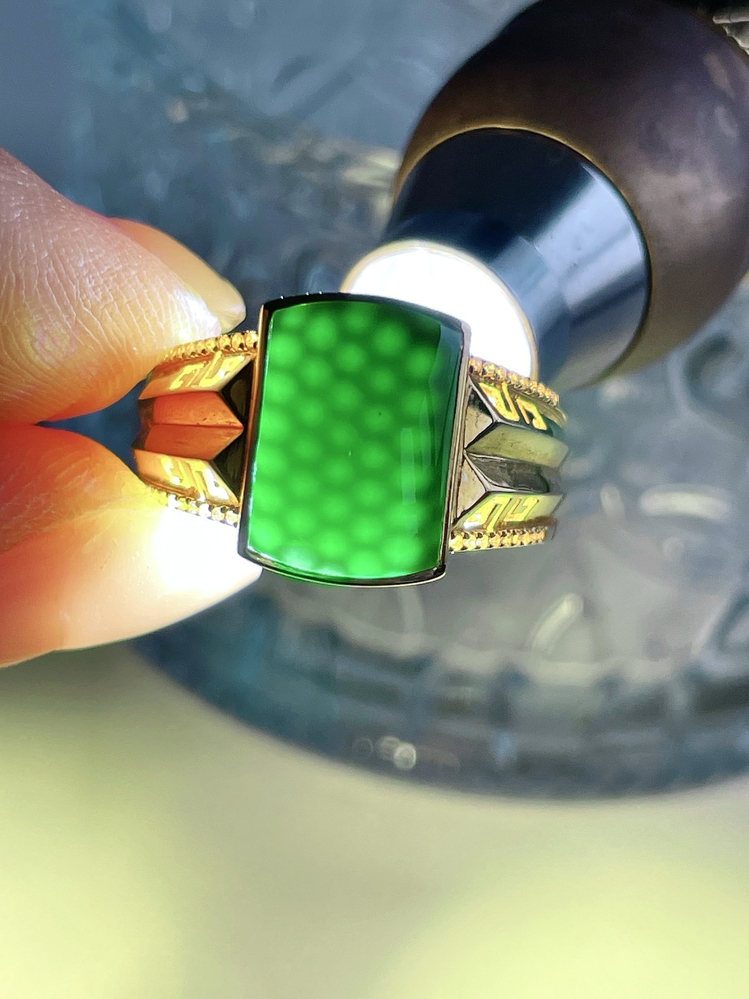 【墨翠】墨翠马鞍戒指，缅料 18k金镶嵌 无裂 性比高13.3/9.7/5.5，裸石12/8.3/