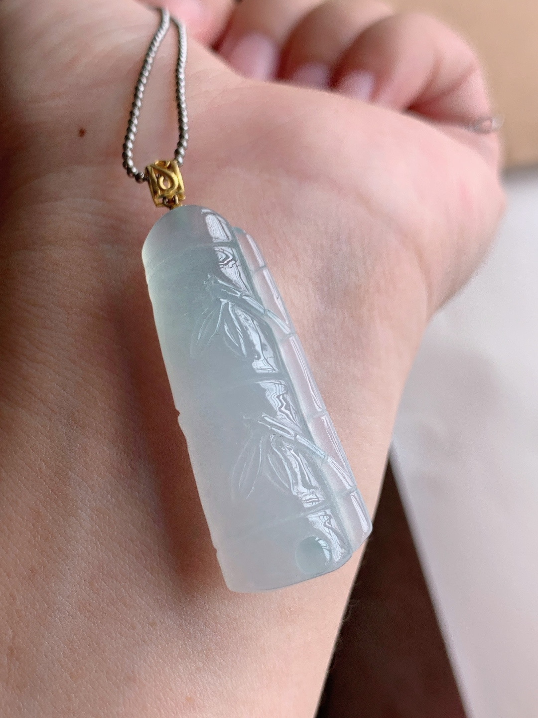 ️ 冰种竹节吊坠，水润饱满，裸石40.8-16-5.5，自然光拍摄