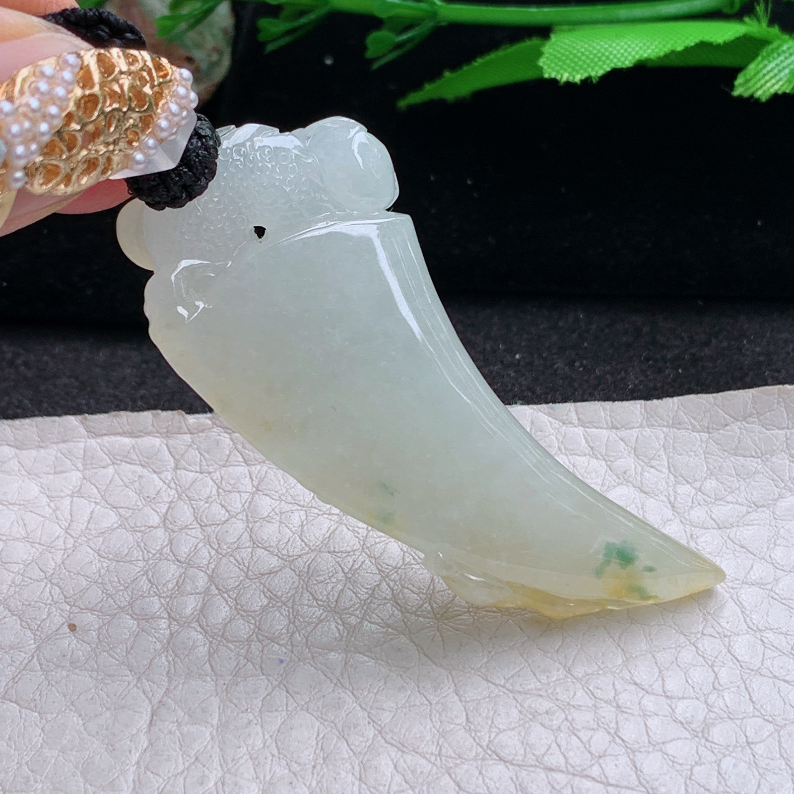 yl实拍56*24.2*10缅甸翡翠冰黄生意兴隆龙牙 龙牌玉吊坠 玉挂件