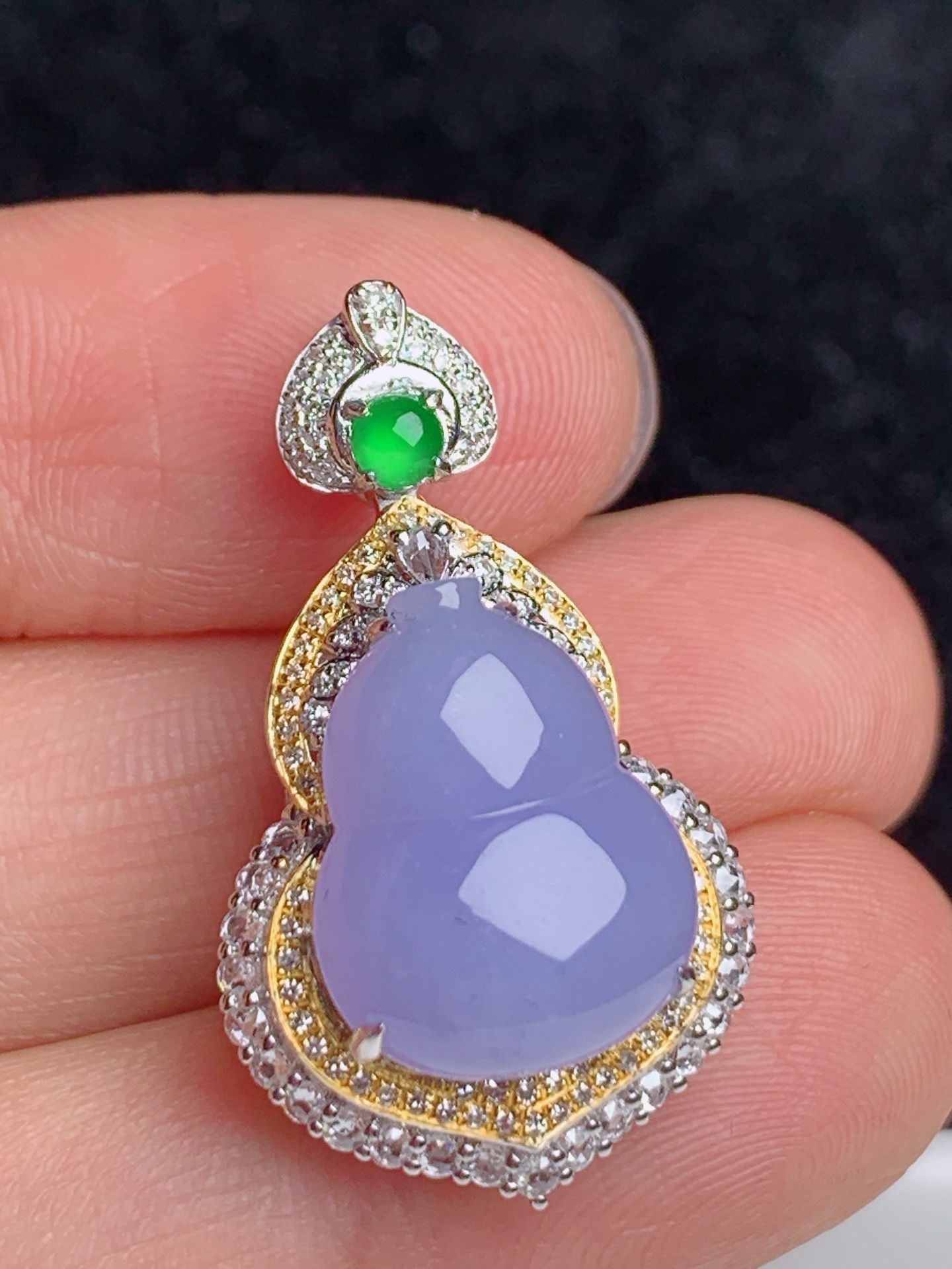 ️ 冰紫葫芦，水润，紫色浓郁，18k金伴真钻尺寸30.6/18/12.8mm