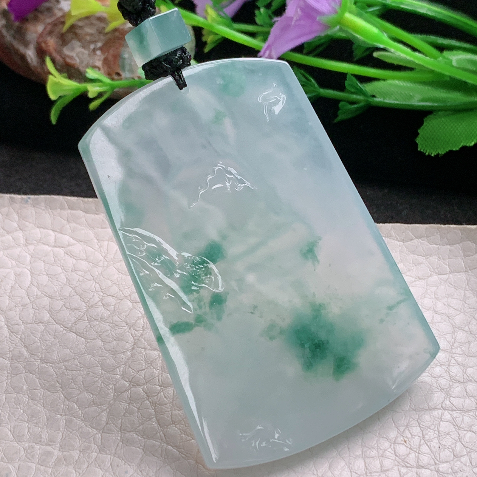 yl实拍66.5*45.8*6.3缅甸翡翠冰飘花观音玉坠 观世音菩萨