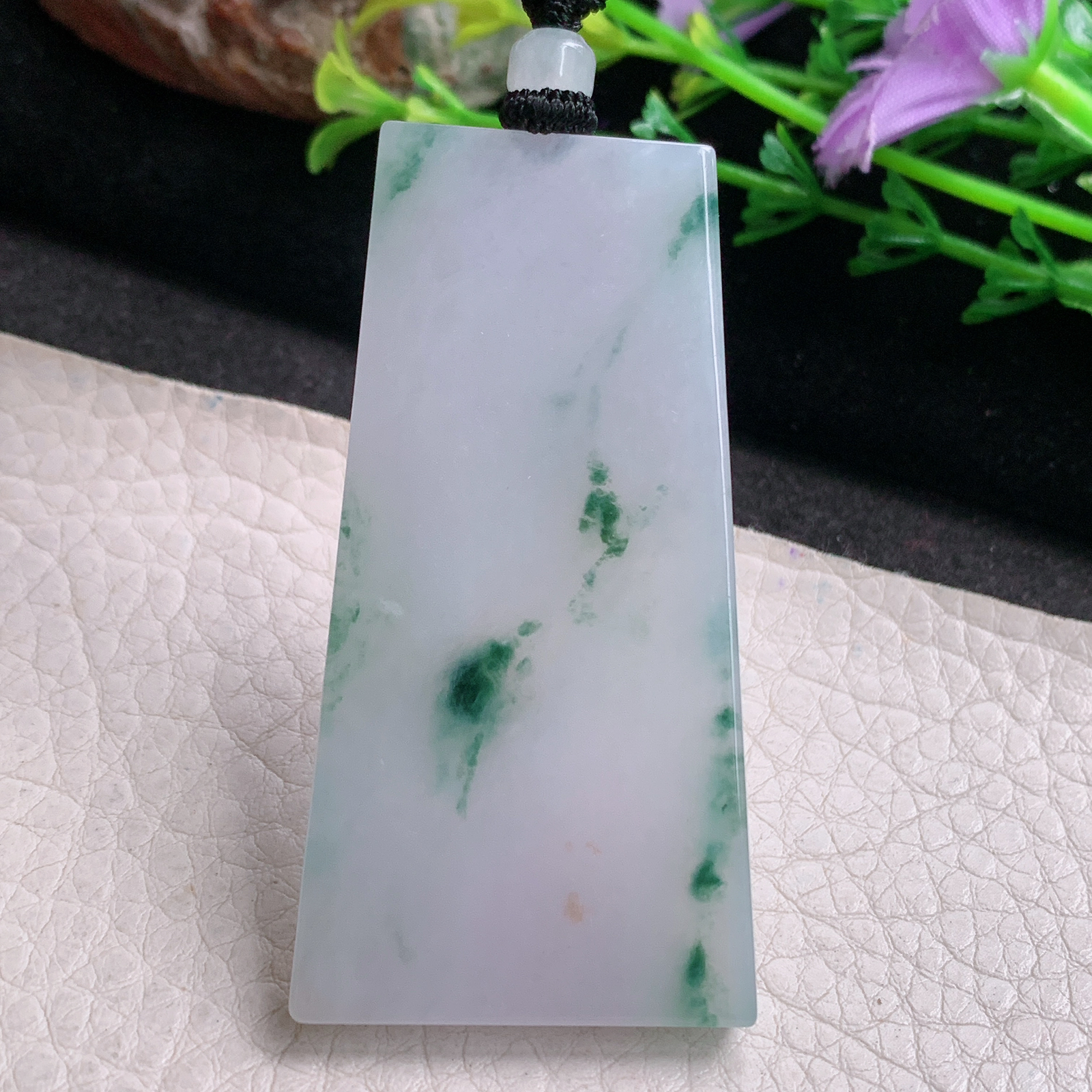 Mut实拍58*30*4.8缅甸翡翠飘花平安无事牌吊坠