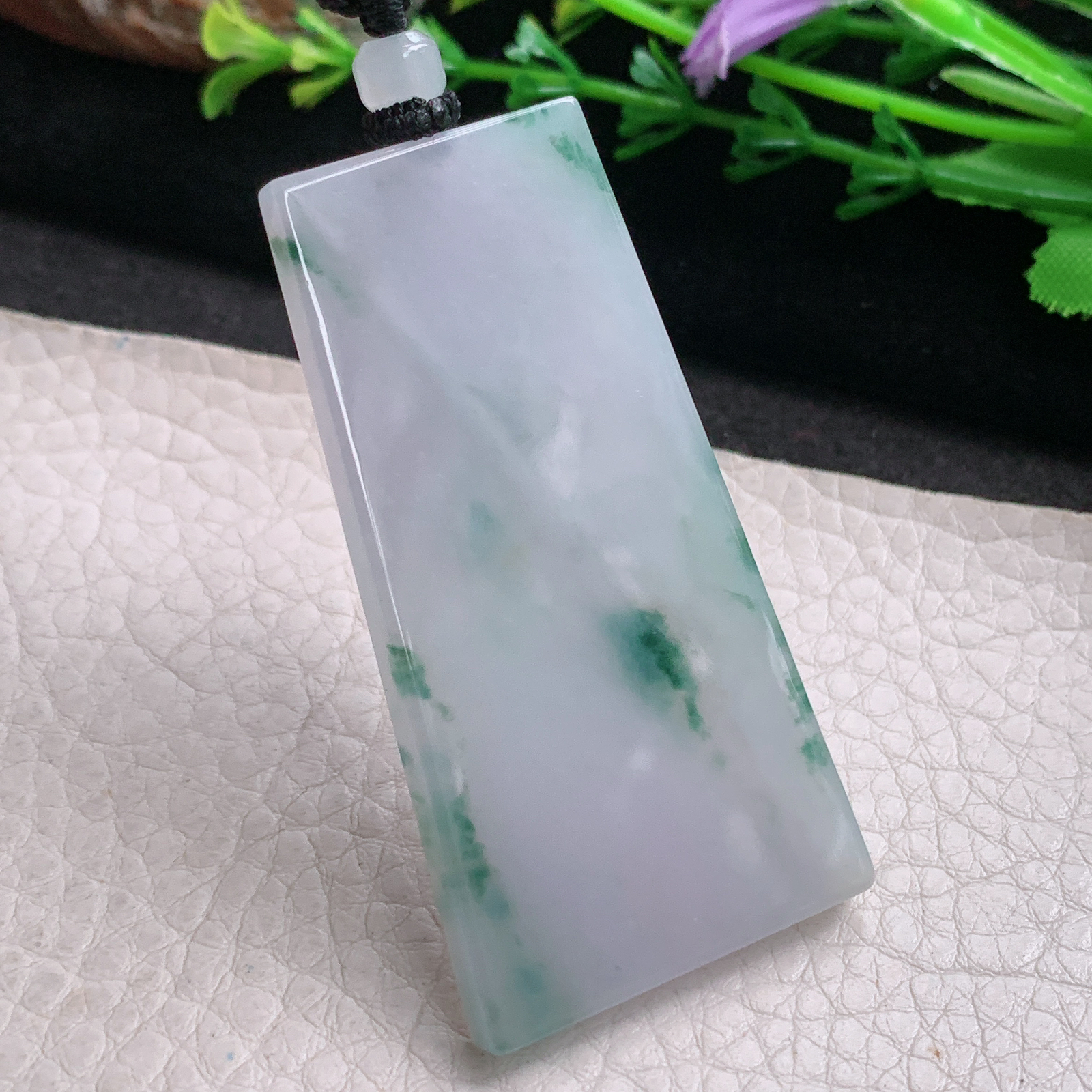 Mut实拍58*30*4.8缅甸翡翠飘花平安无事牌吊坠