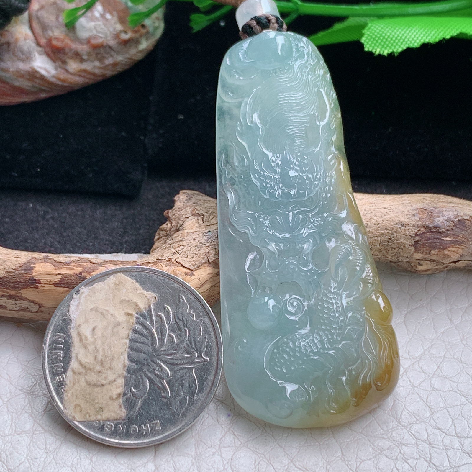 yl实拍57.5*25*6缅甸翡翠冰双彩霸气龙牌  龙行天下玉吊坠 玉挂件